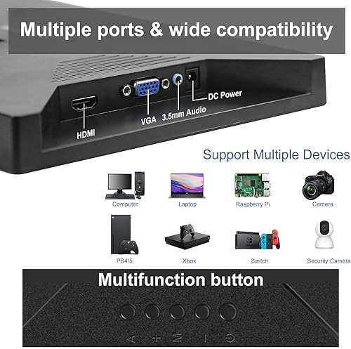 Miniatura 3 de Kenowa Monitor portátil de 13.3 pulgadas HD 1366x768P Pantalla LED Pequeño Monitor HDMI Altavoz incorporado y soporte ajustable Puerto HDMI VGA,
