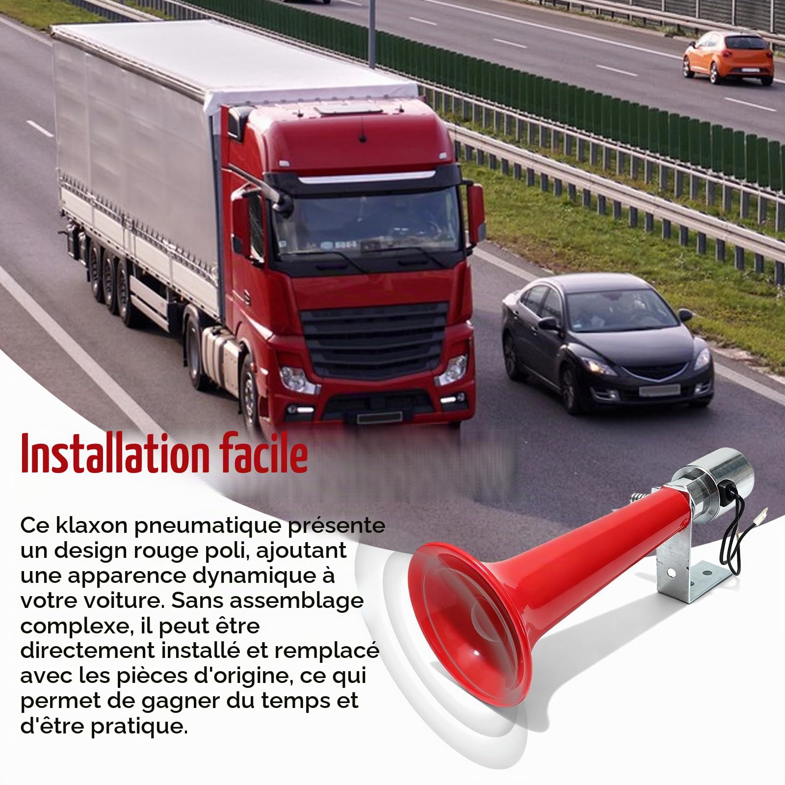 Klaxon à Air, Klaxon de Voiture 12 V-24 V 110 dB, Sifflet de Pression, Sifflet Turc Rouge pour Voiture, Camion, Tracteur, Moto, Fourgonnette, Bateau