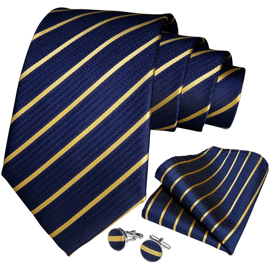 3er Pack Mode Seidenkrawatte Einfarbig Gelb Blau Rosa Krawatte Set Geschenk for Herren Hochzeit Krawatte Manschettenknöpfe (Color : Striped, Size : One Size)