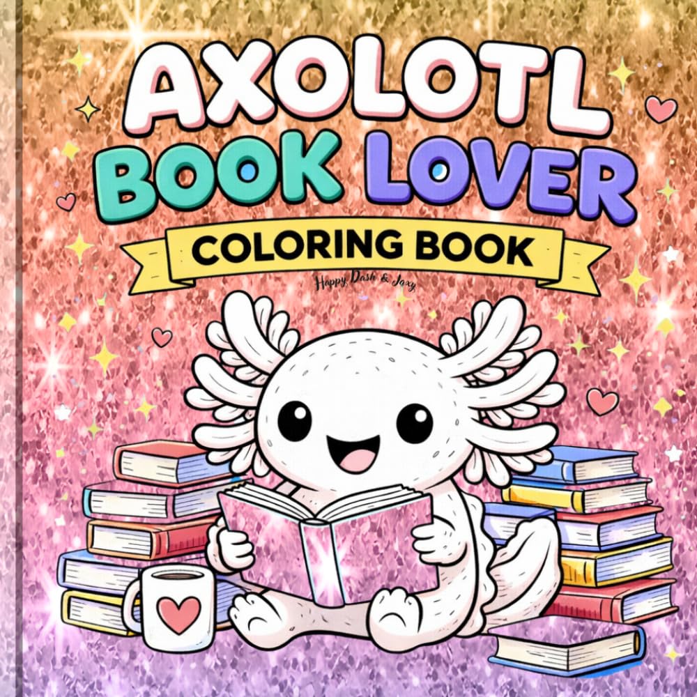 Axolotl Book Lover: Coloring Book