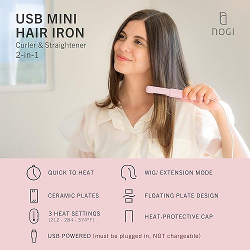 Miniatura 2 de NOGI Plancha de pelo portátil con cable, mini plancha de viaje y rizador, calentamiento rápido con revestimiento de cerámica, para flequillo de pelo