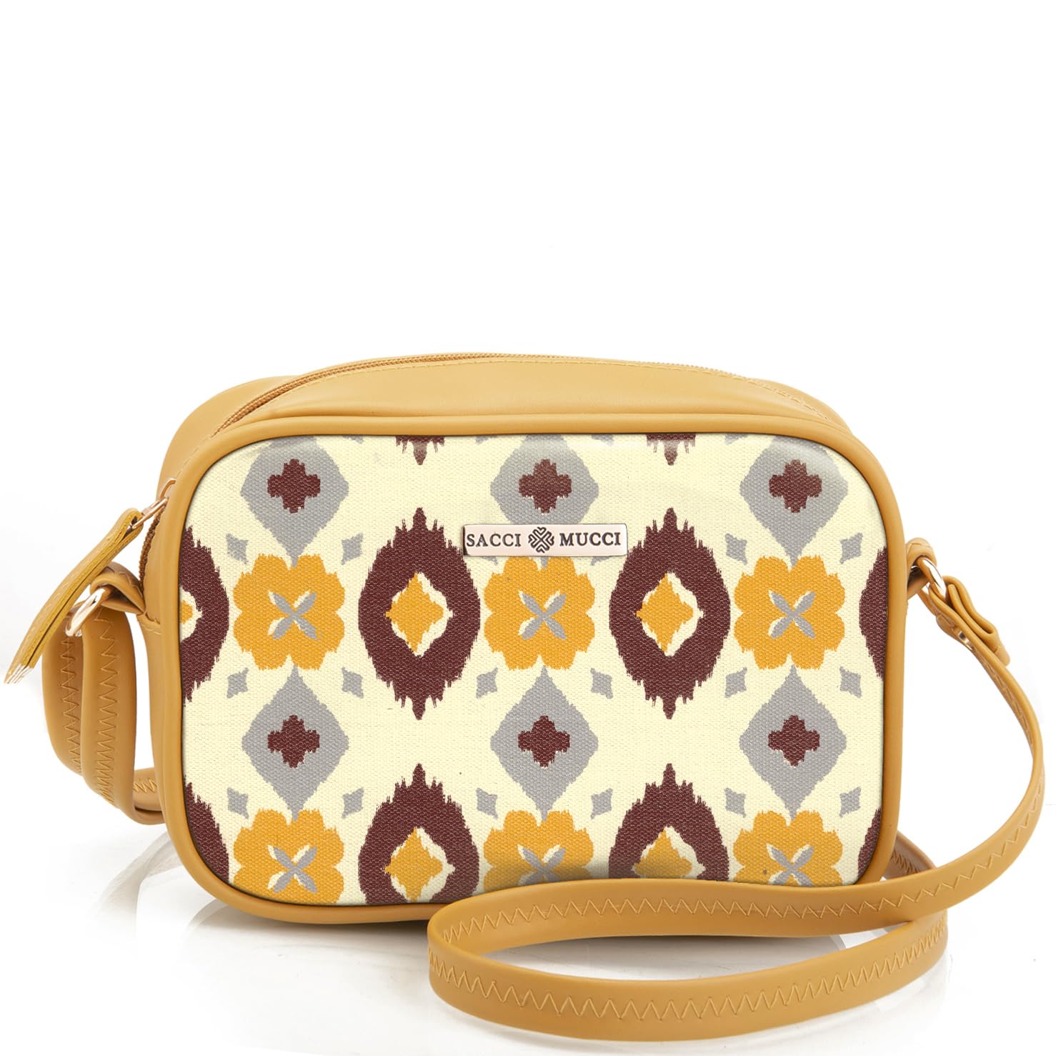 SACCI MUCCI Bags - Vegan Leather Crossbody Boxy Sling Bag For Women | Sling Crossbody Bag for Girls | Gift for women | Gift for her - Ikat (Mustard) (B0C9HZZTNY) Amazon Price History, Amazon Price Tracker