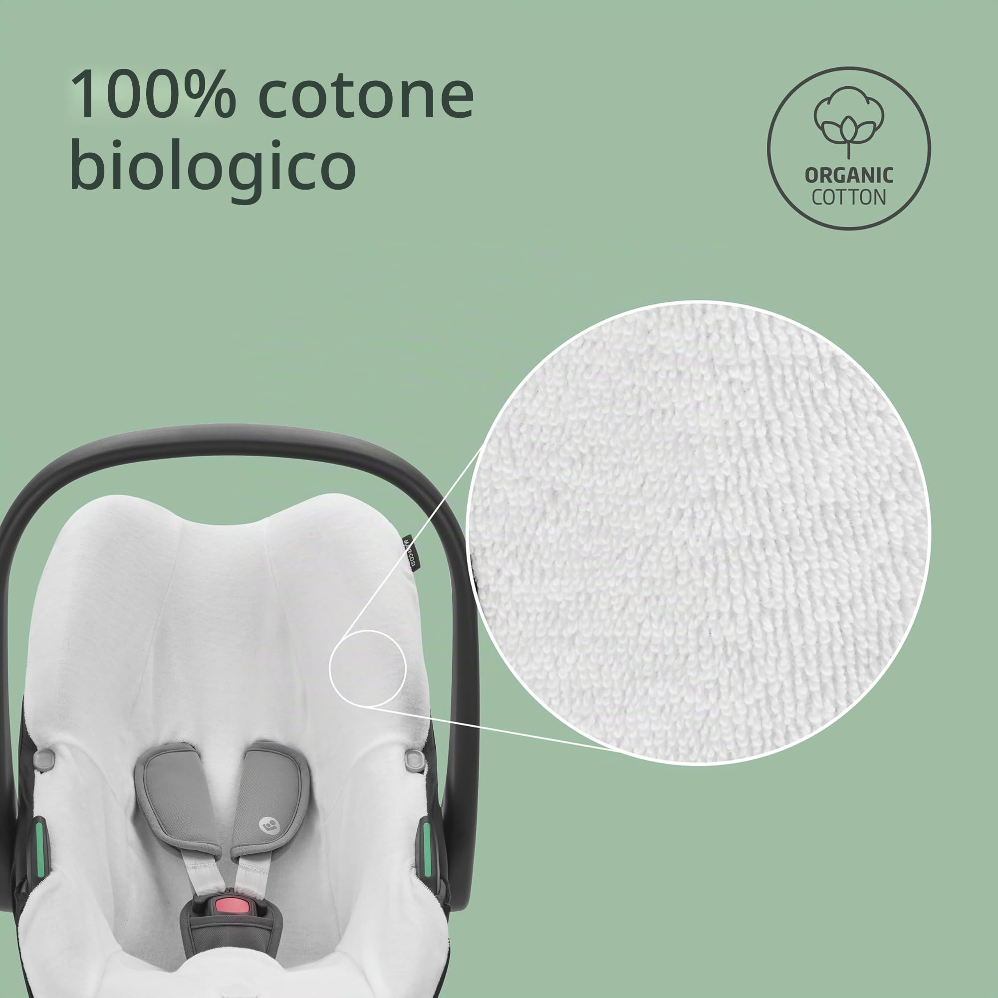 Maxi-Cosi Rivestimento Seggiolino Auto in cotone organico per CabrioFix i-Size / Pebble S, Copri seggiolino per neonati, Morbido, Materiale traspirante che assorbe l'umidità, Natural White