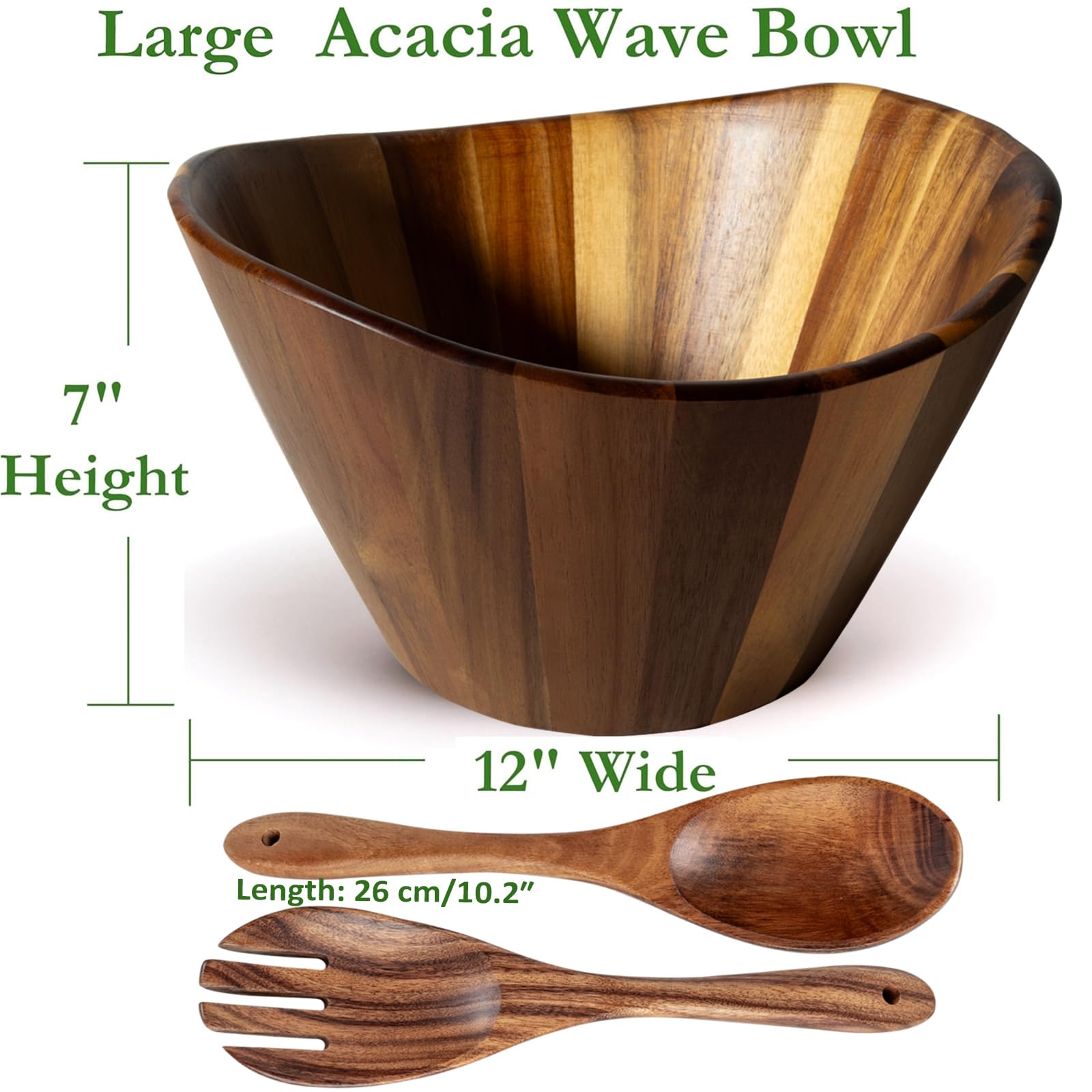 Cuenco Redondo de Madera de Acacia, Ideal como Ensaladera, Cuenco para Mezclar, Frutero o Cuenco para Pan, Diámetro de 30,5 cm, Utensilios de Cocina, Perfecto para Cocina, Picnic y Fiesta