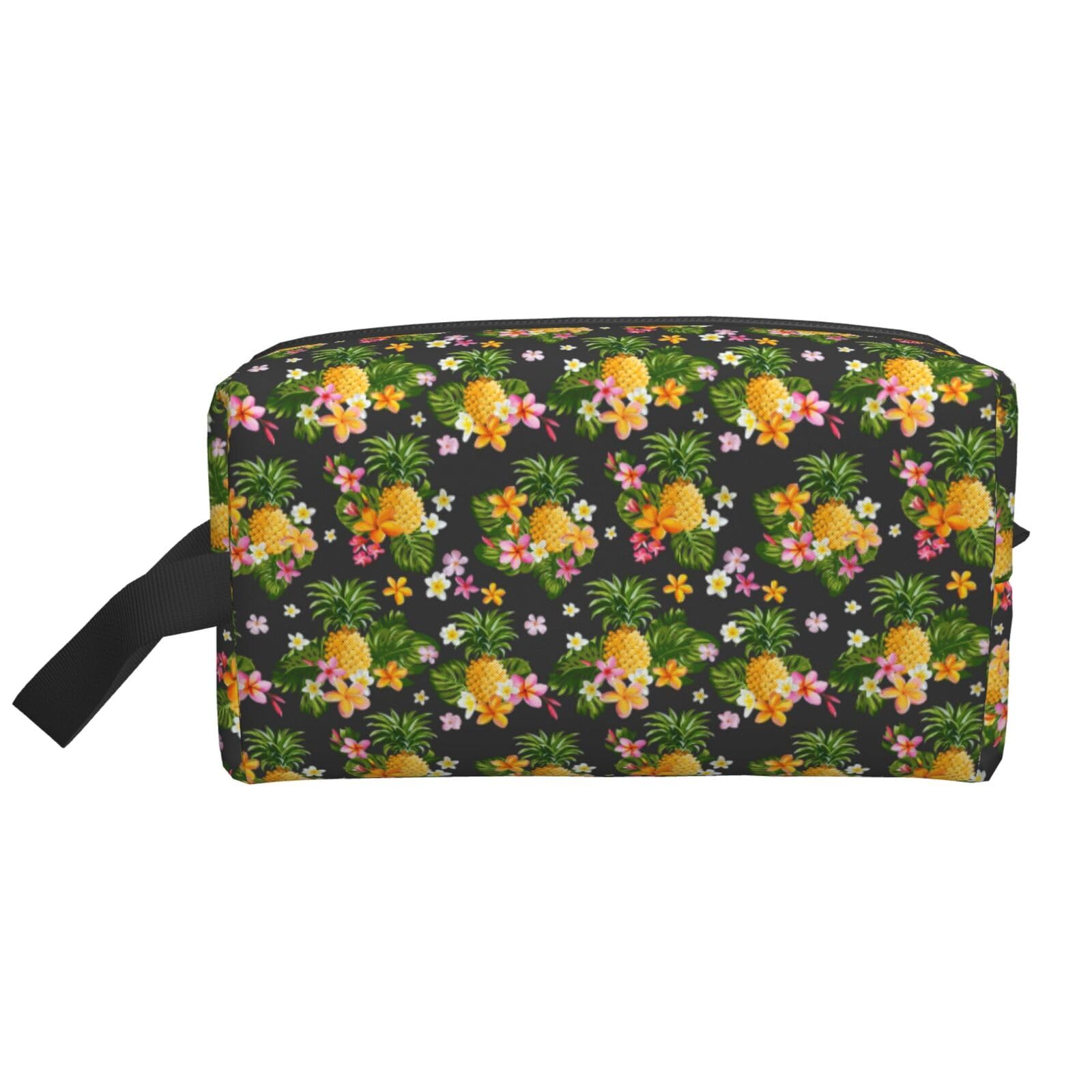 Ercgad Unisex White Tropical Pineapple Hawaiian Print Large Capacity Travel Toiletry Bag Cosmetic Pouch Daily Storage Makeup Case