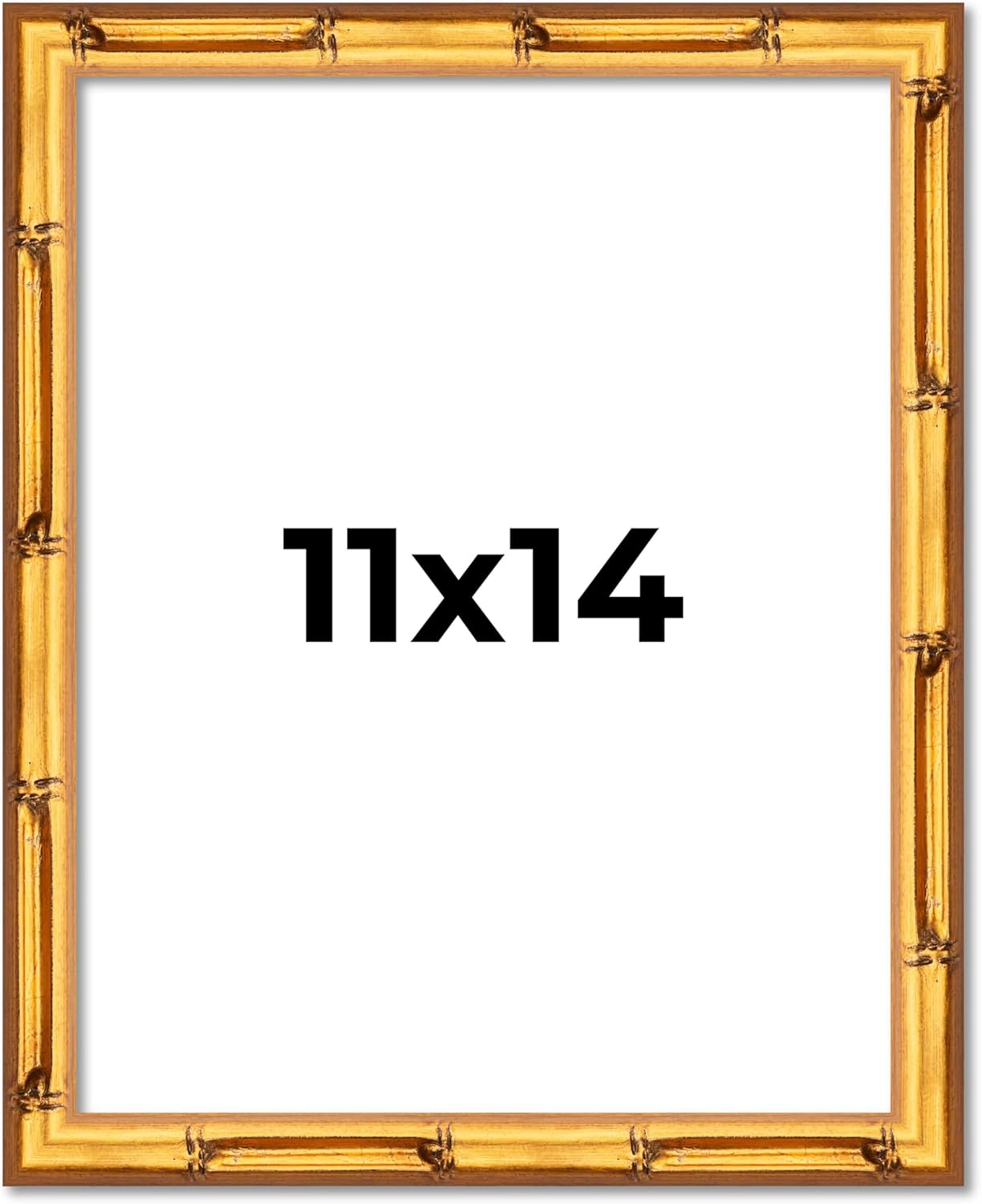 Poster Palooza 11x14 Frame Gold Bamboo Vintage Solid Pine Wood Picture Frame | 0.75 Inch Moulding Width | UV Acrylic, Foam Board Backing & Hanging Hardware Included