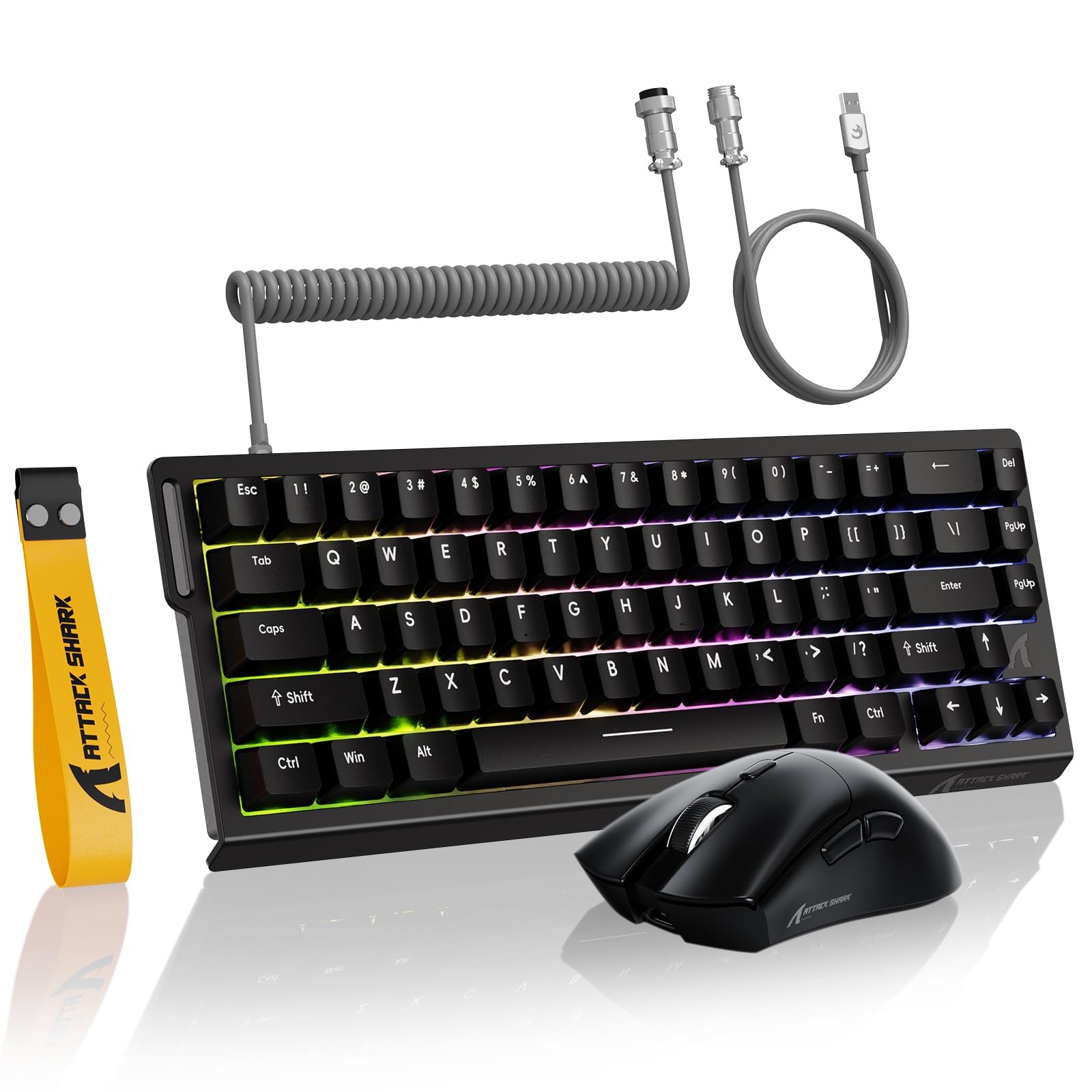 MAMBASNAKE ATTACK SHARK X68 HE Rapid Trigger Klawiatura i Bezprzewodowa Mysz do Gier R1 i 8KHz Kabel Spiralny Combos, Dokładność RT 0,01mm, 8KHz Przewodowa Klawiatura Magnetyczna, do PC/Mac — Czarna