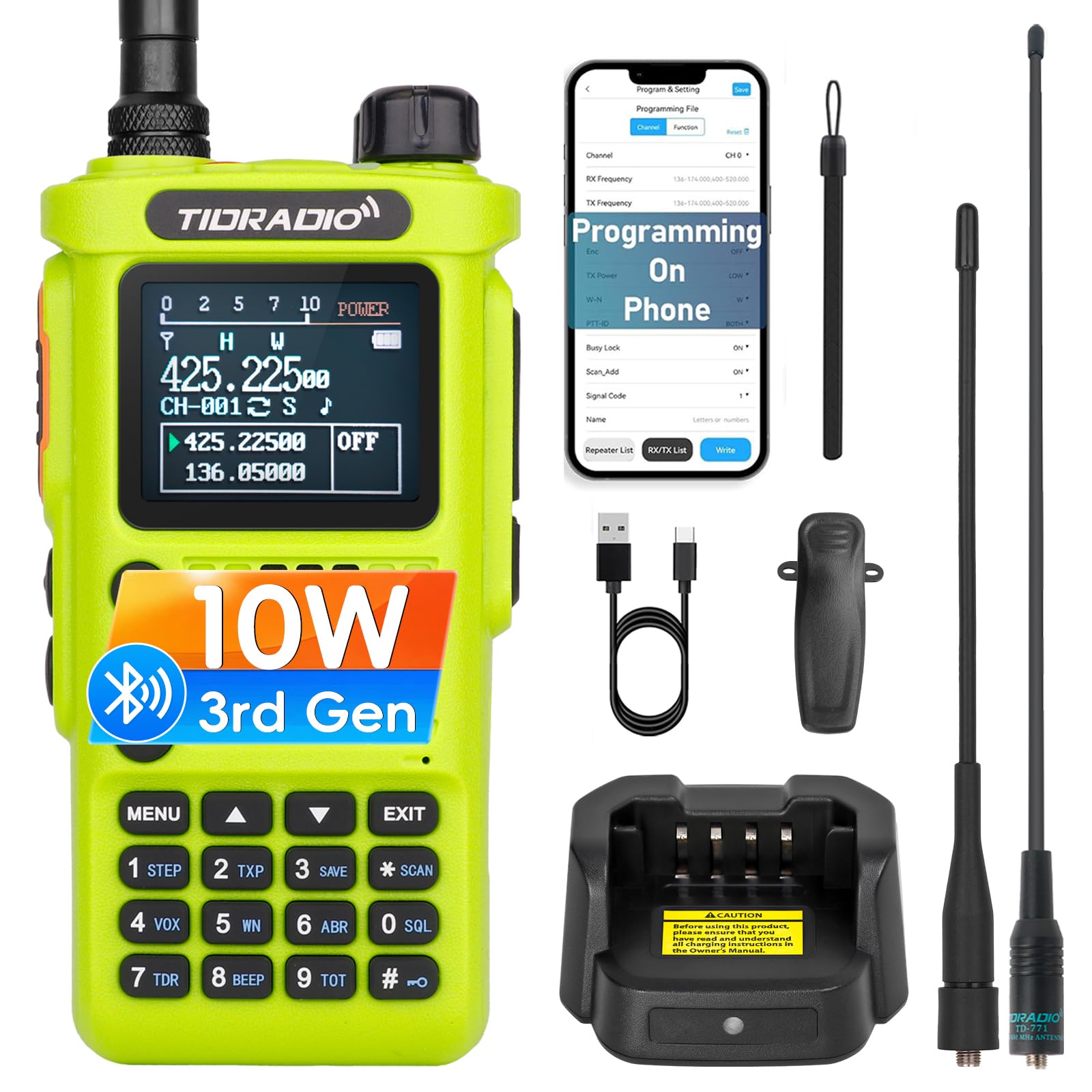 TIDRADIO TD-H8 10W Ham Radio APP/Web Bluetooth Programming, 8-Band, Freq Copy, DTMF, NOAA Weather, 2500mAh Rechargeable, Airband Two Way Radio, Radio Communication for Emergency Hiking Camping-1Pack — view 10