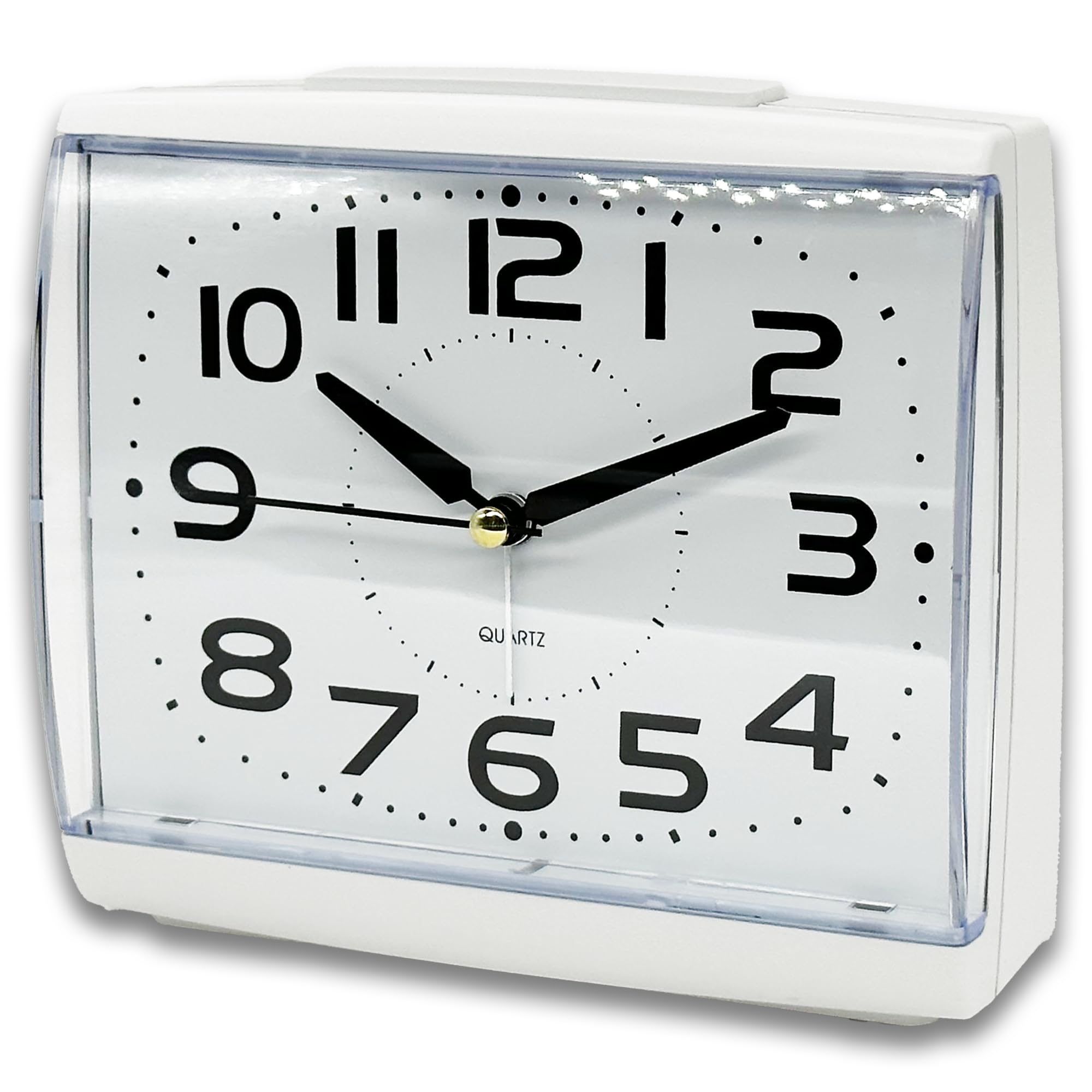 A5 - Silent Non-Ticking Bedside Alarm Clock, Large Size, Analogue Clock with Nightlight, Snooze, Battery Powered, Artdeco Designed suits any decoration. Best for Elderly, Kids and Children (WHITE)