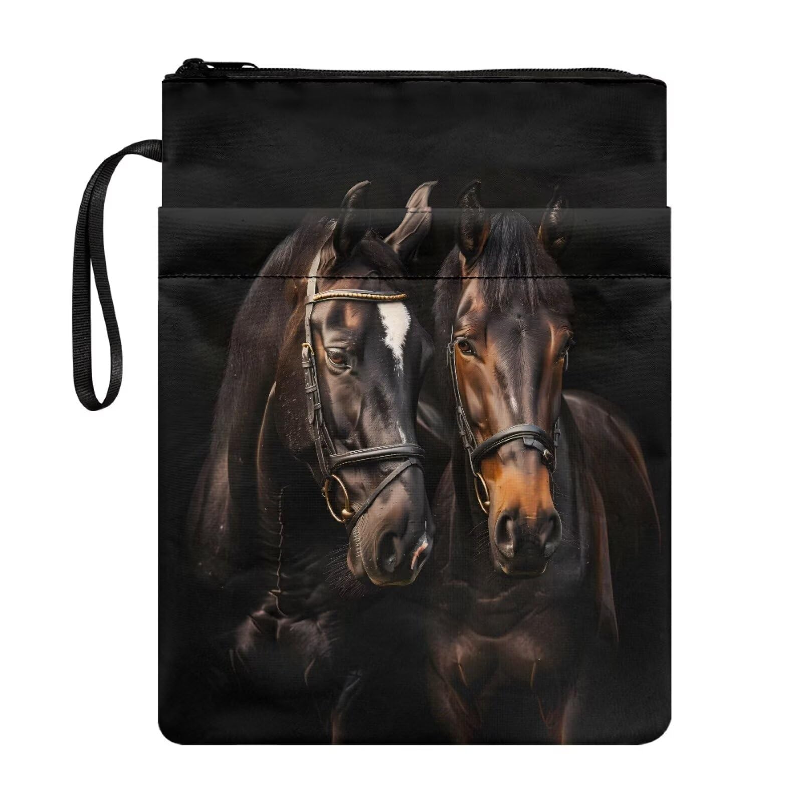 Couple Horse Book Sleeve Protector for Paperbacks, Large Capacity Zipper Closure Book Cover Case with Front Pockets, 22x29 cm Bookish Gift — image 1