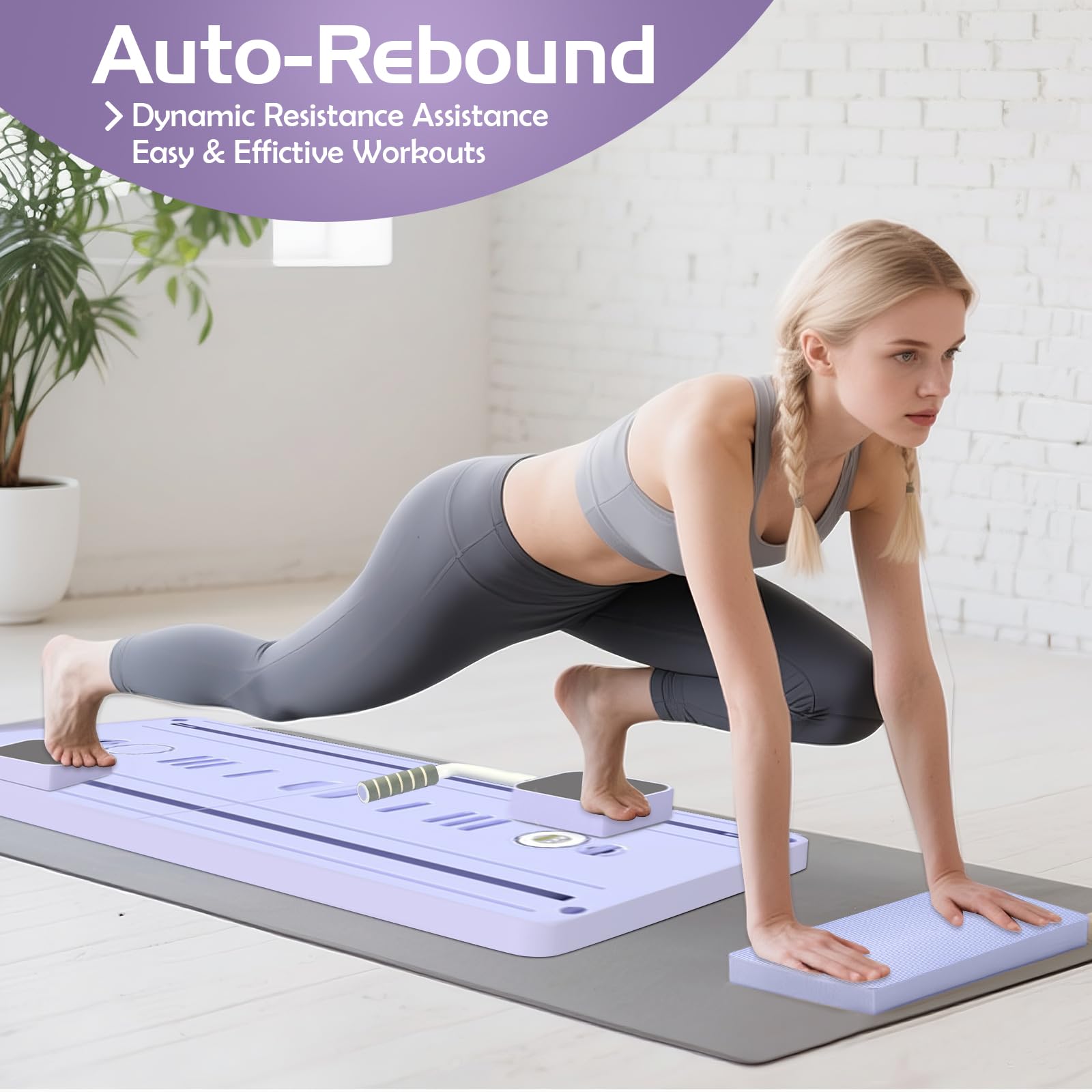 Reformer für Pilates, tragbarer Pilates Set für zuhause mit Auto-Rebound, Widerstandsbändern, Kniepolster, Timer & Handyhalter – Multifunktionales Core- & Abs- Ganzkörpertrainer