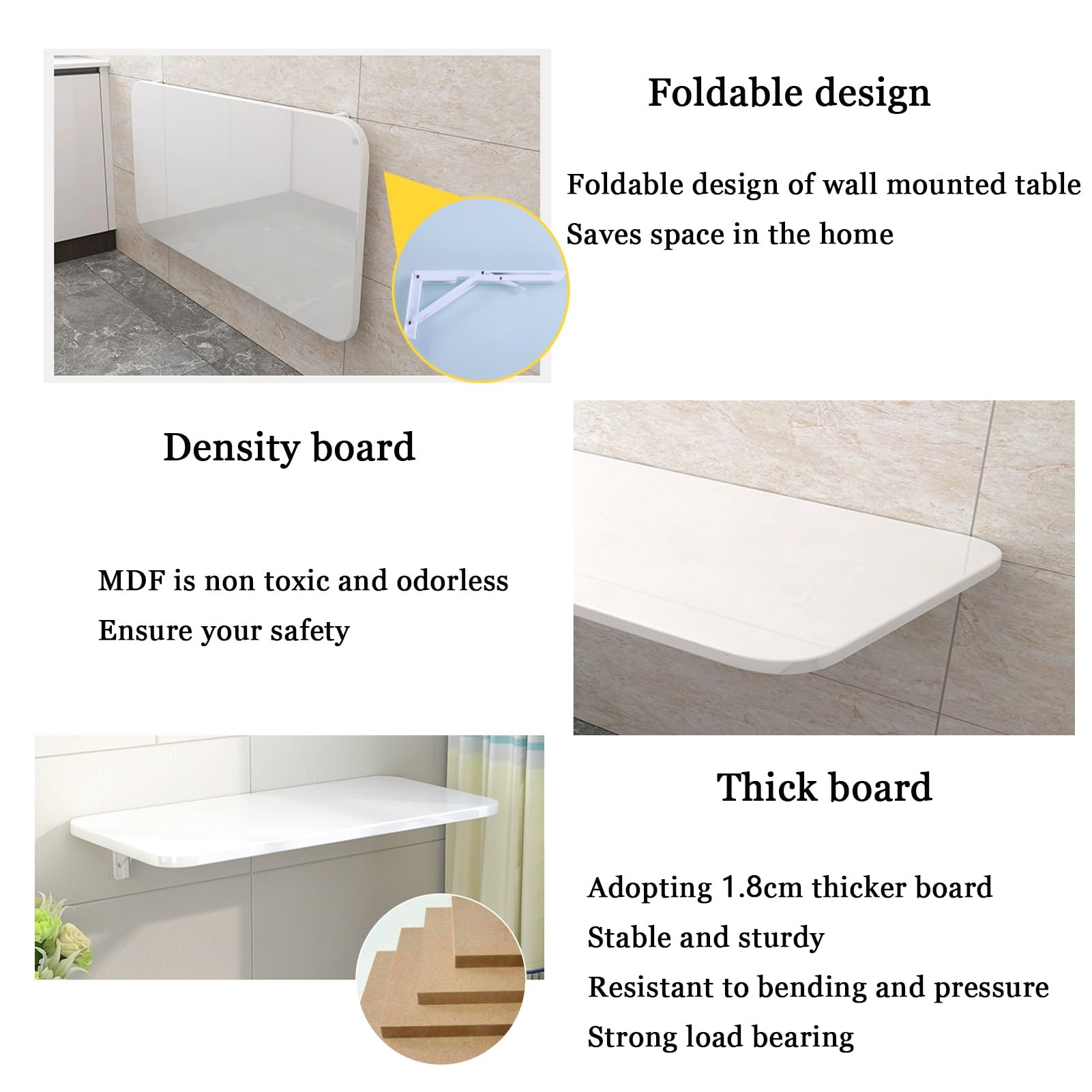 Banco di Lavoro Galleggiante a Parete Pieghevole per la Sala da Lavoro per Garage per la casa Sala da Pranzo Cucina-Design Elegante salvaspazio (90x20cm Bianco) LWX