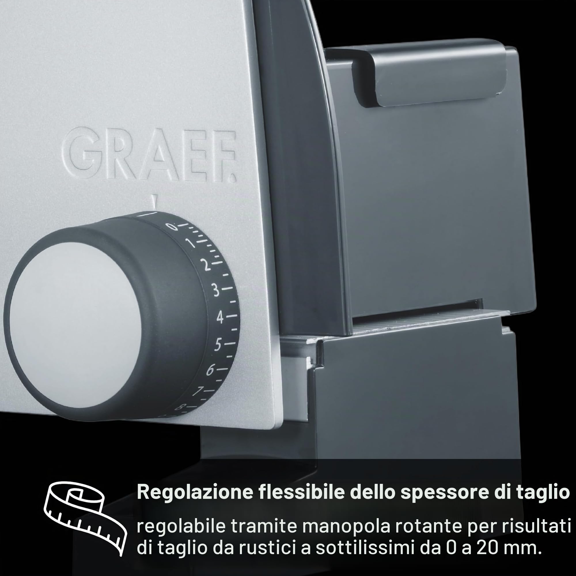 GRAEF G52 Affettatrice elettrica Made in Germany, lama Ø170 mm inox per prosciutto, taglio 0–20 mm, 170W, blocco bimbi, grigio