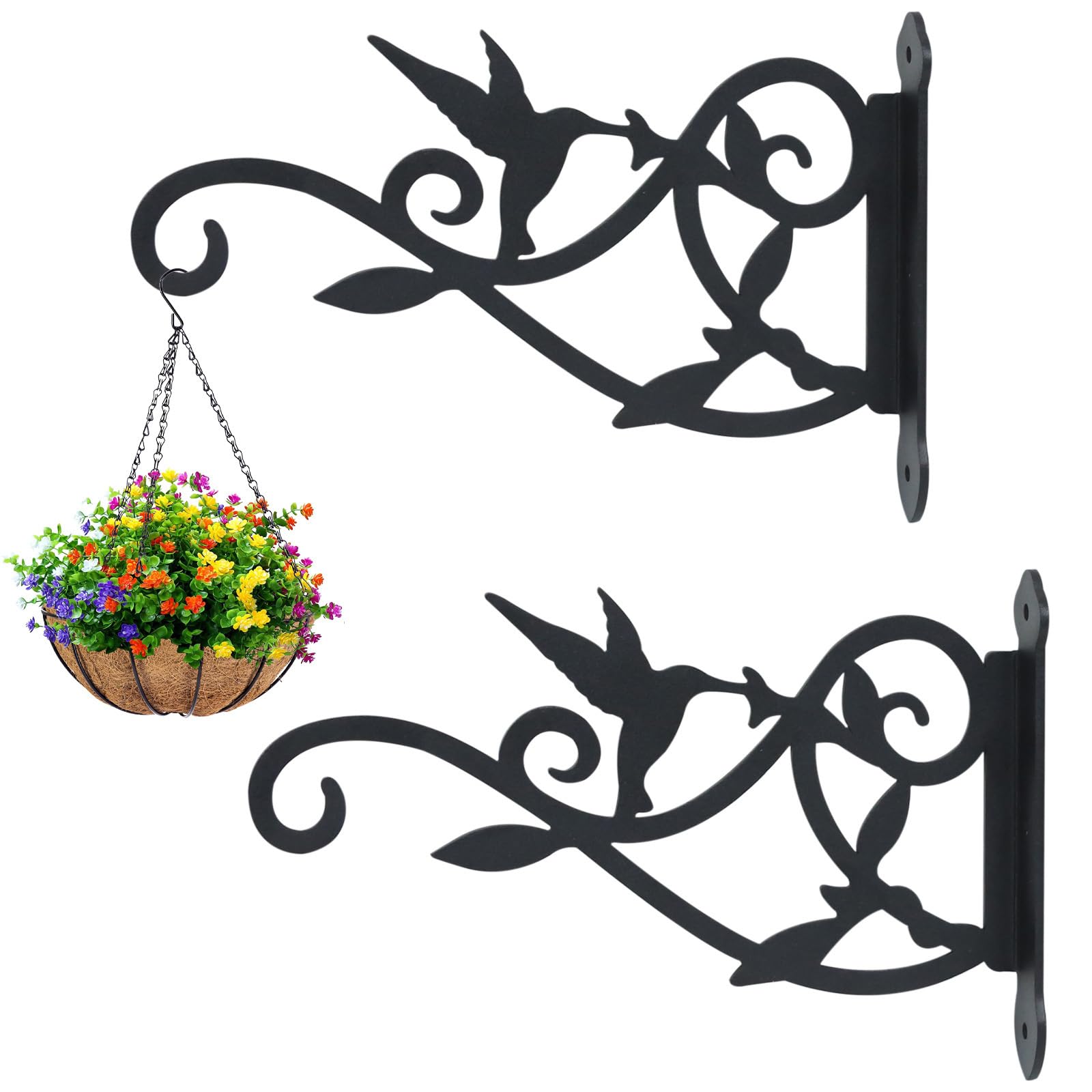 hogtnd Scrollwork Plant Hook Craft of Sturdy Metal for Balcony and Entryway Decoration Wrought Iron Flower Basket Hanger