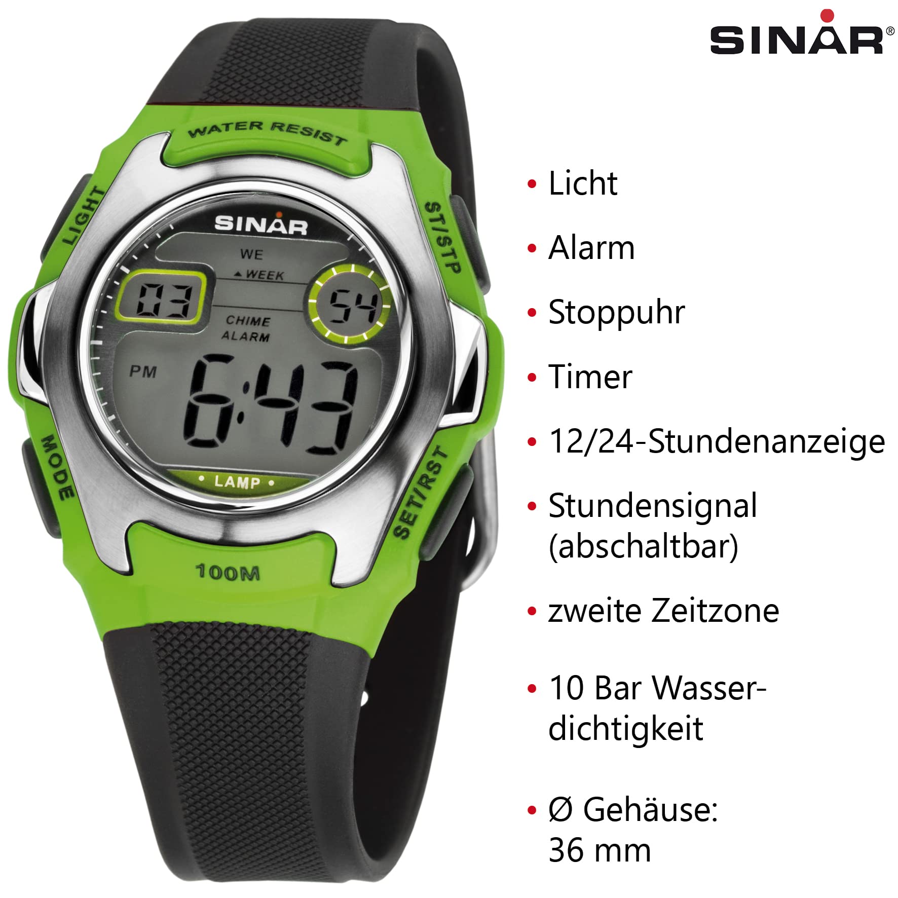 SINAR XE-50-3 - Orologio da polso, cinturino in resina colore nero