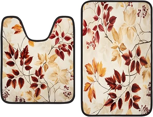 Pardick Juego de 2 tapetes de baño, hojas de arce abstractas en forma de U, tapete de baño con tapete de baño, tapete de hojas místicas para baño