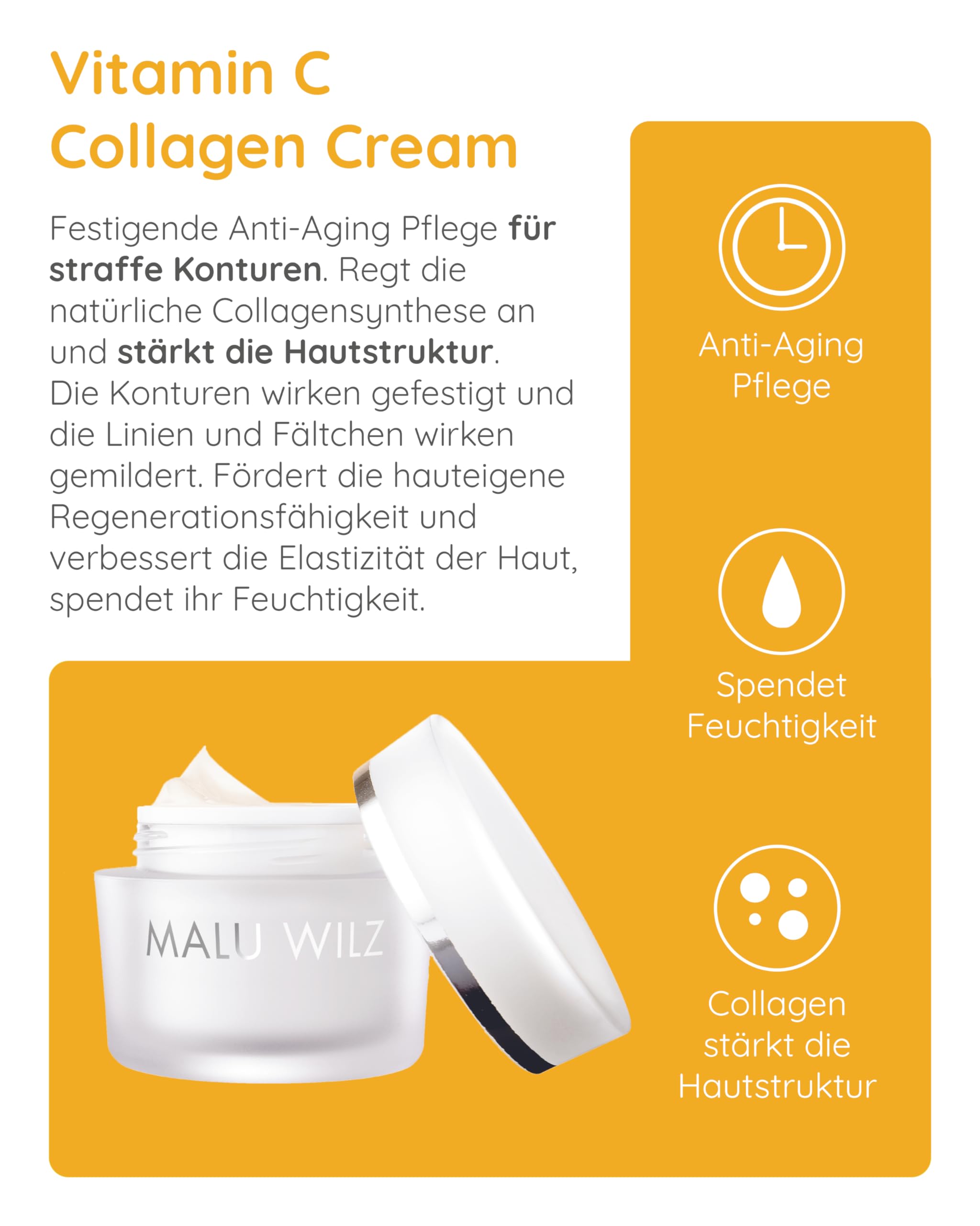 Malu Wilz Vitamin C Collagen Cream 50 ml I Anti-Aging Gesichtspflege-Creme mit Vitamin C I Skincare mit Collagen Booster Peptide für strafte Konturen