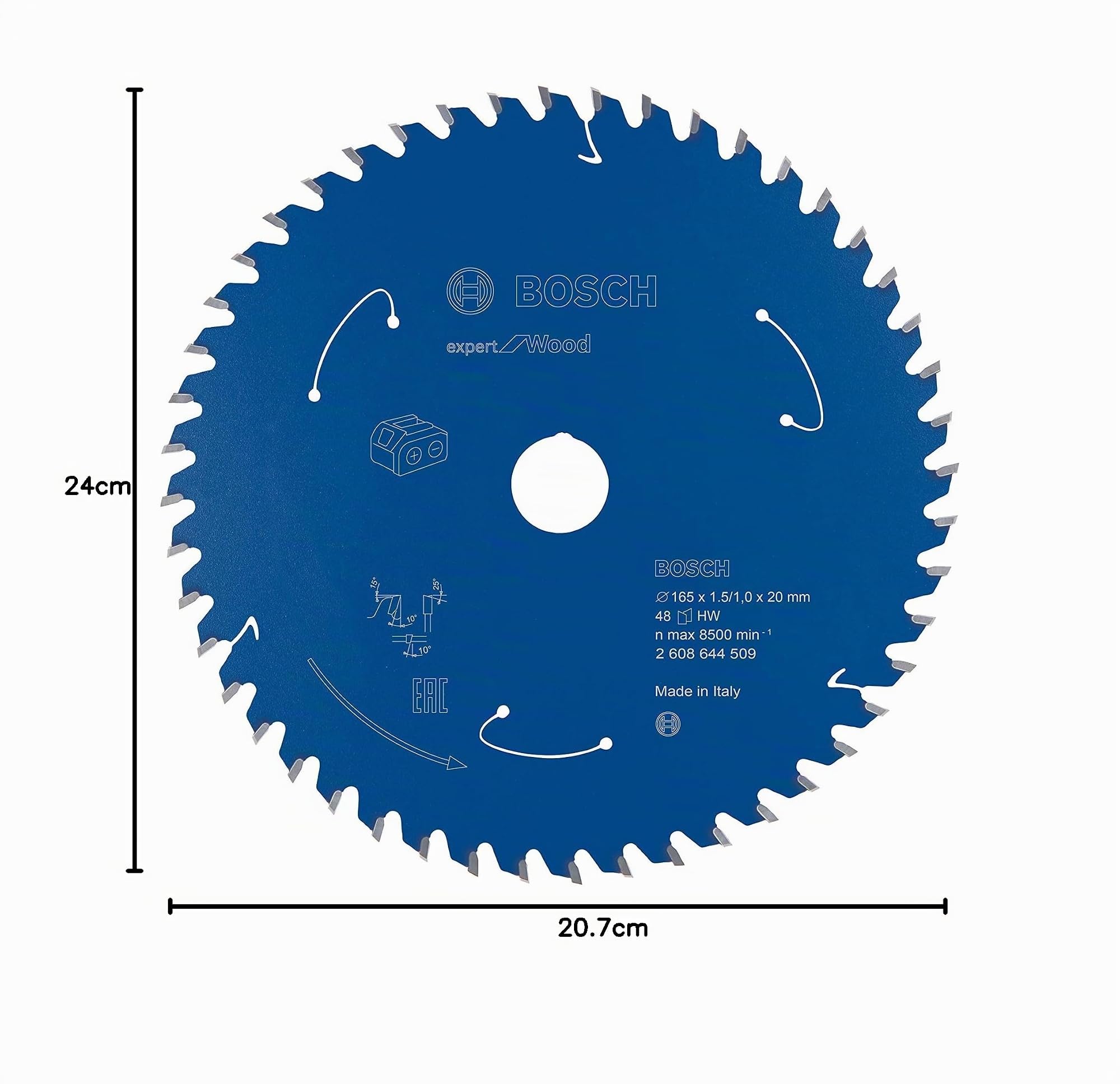 Bosch Accessories Lama Per Sega Circolare Expert For Wood (Legno, 165 x 20 x 1.5 mm, 48 Denti, Accessorio Per Sega Circolare A Batteria)