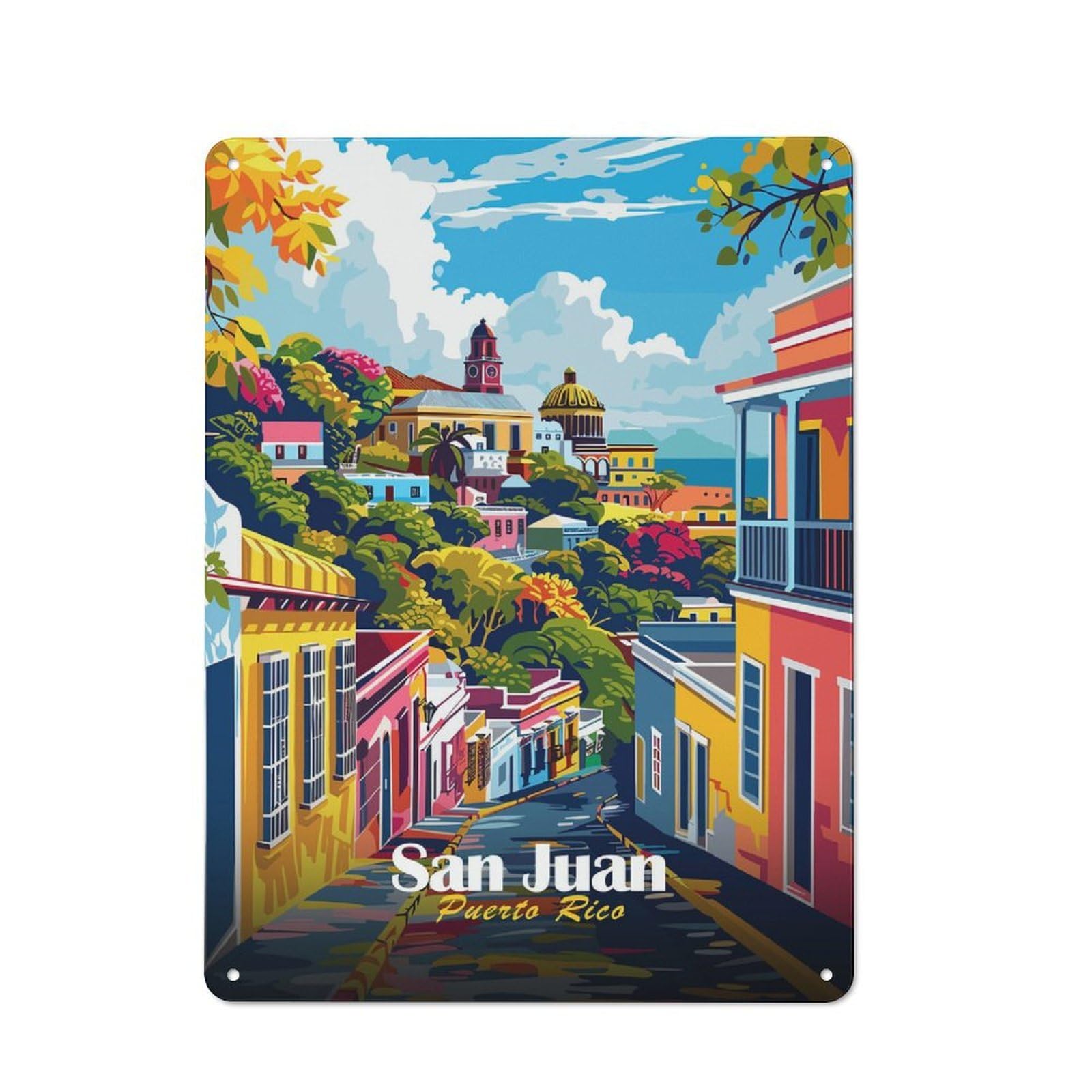 Junmoney San Juan, Puerto Rico Cityscape Retro Tin Sign 40X30cm For Garage Or Workshop, For Furnishing A New Garage And Workshop With Retro Decor
