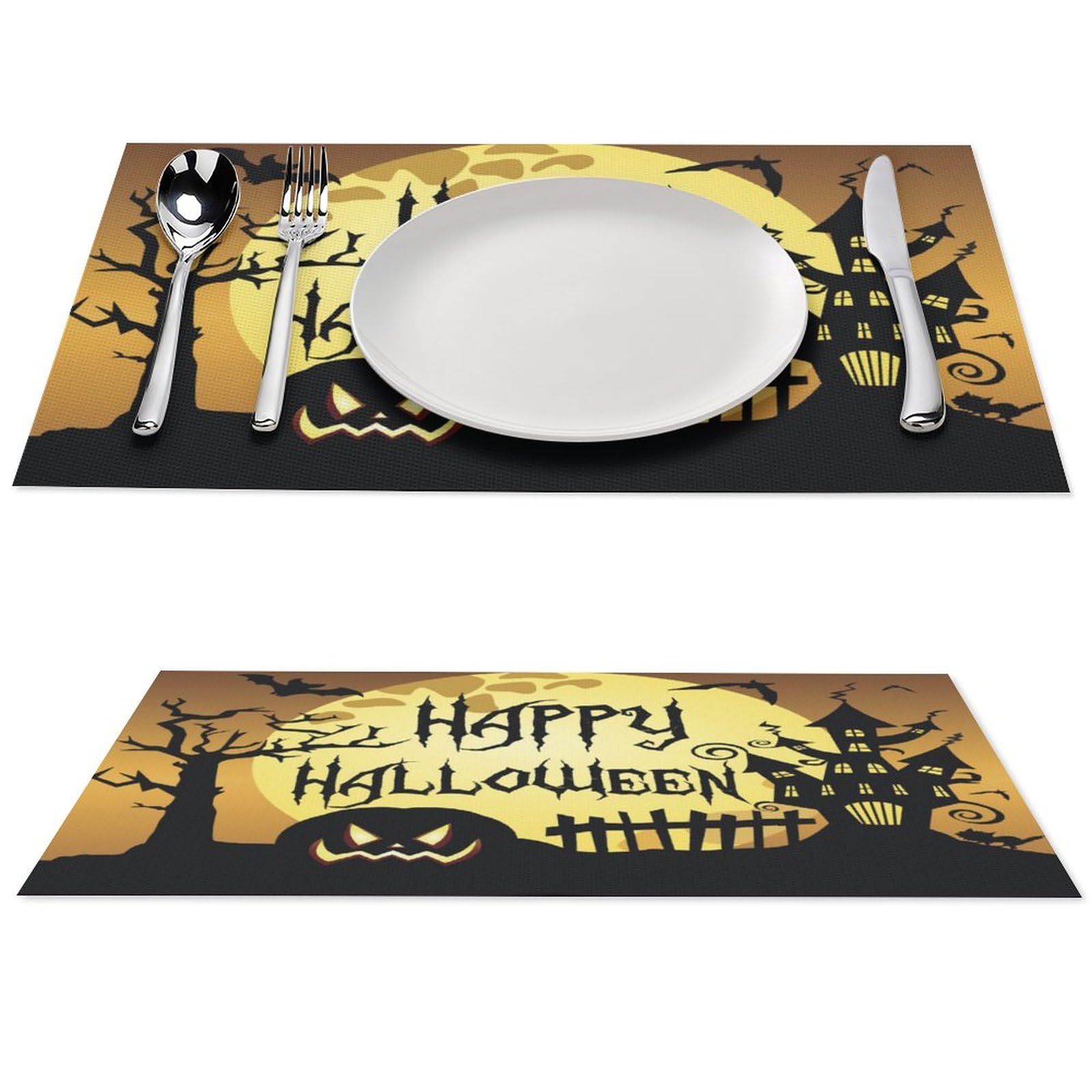 Happy Halloween Placemats Set of 4 PCS Washable Table Runner 18" X 12" Place Mats for Kitchen Party Dining Decoration