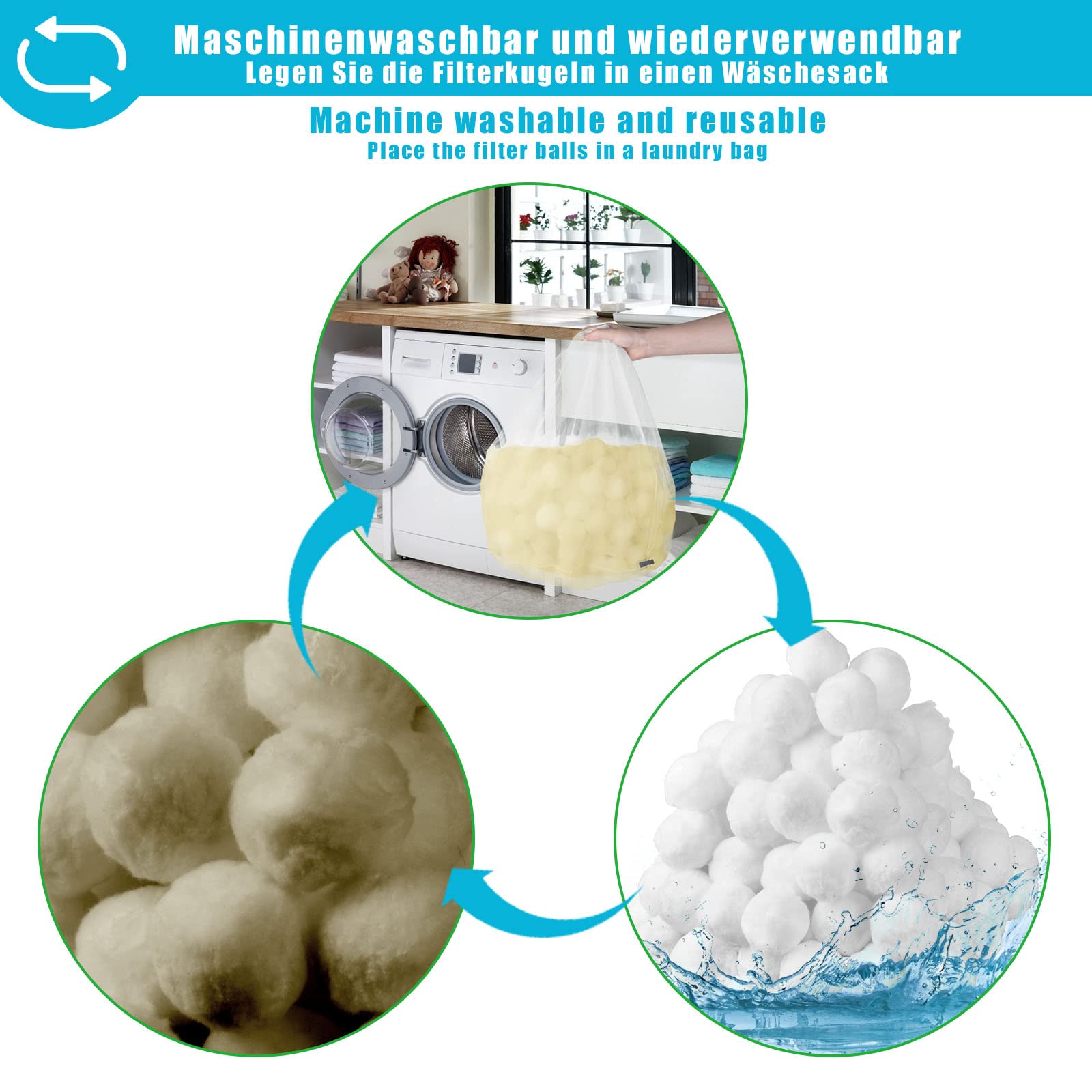 Filterballs 1500g Pool Filterbälle ersetzen 54kg Filtersand für sandfilteranlagen, Schwimmbad, Filterpumpe, Aquarium Sandfilter