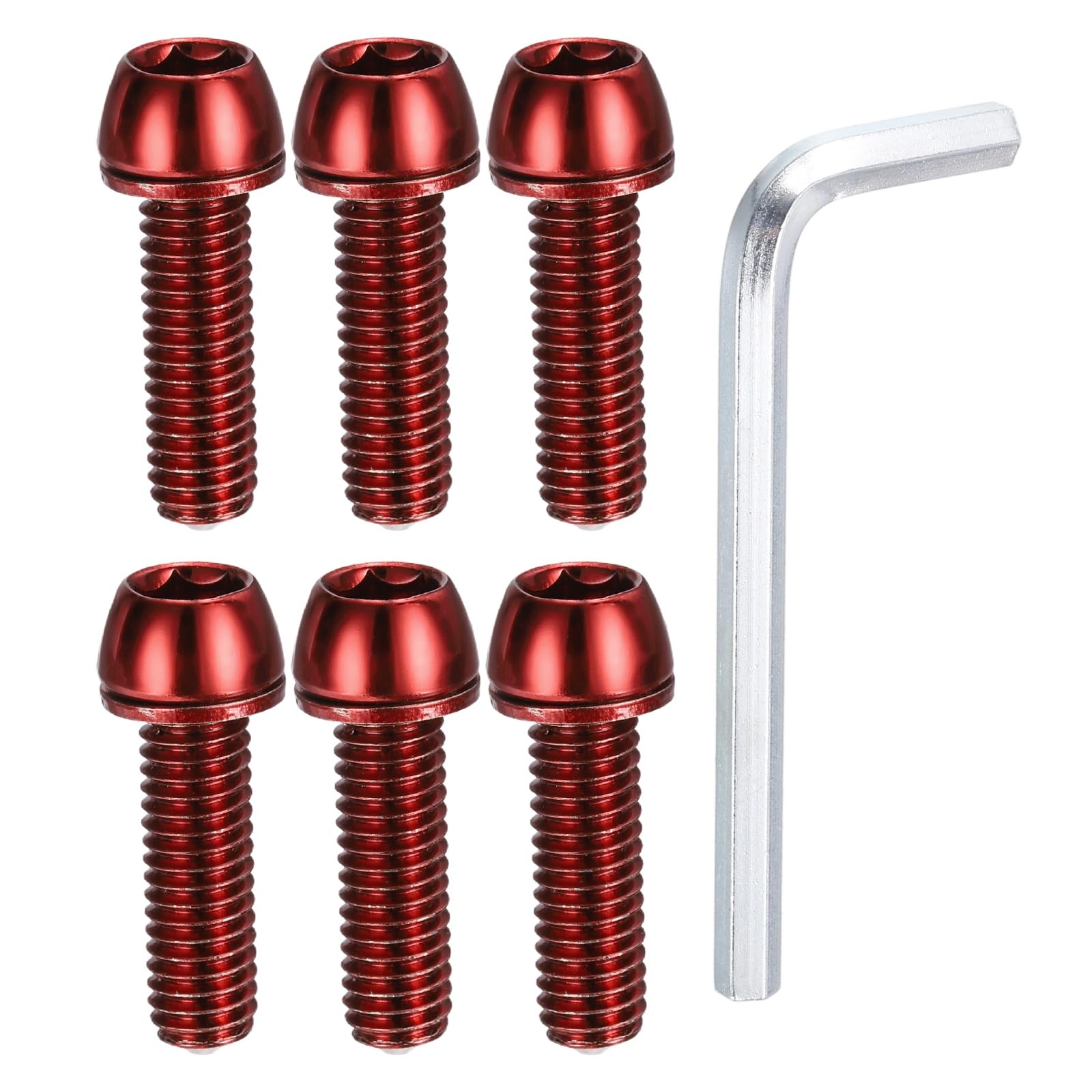 PATIKIL M6 x 20mm Bike Stem Bolts Screws, 6pcs Hex Tapered Bolt Screw with Washers and Wrench for BMX MTB Road Bike Bicycle Stem, Red