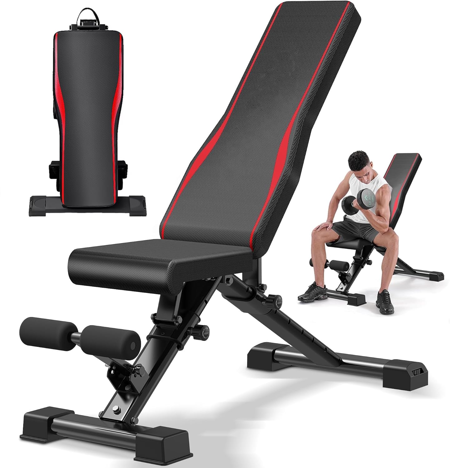Himimi Hantelbank klappbar, belastbar bis 408 kg, 14-fach verstellbar, 47 cm Sitzhöhe, Multifunktions-Trainingsbank für Ganzkörper-Workout, Schrägbank für zu Hause oder im Fitnessstudio