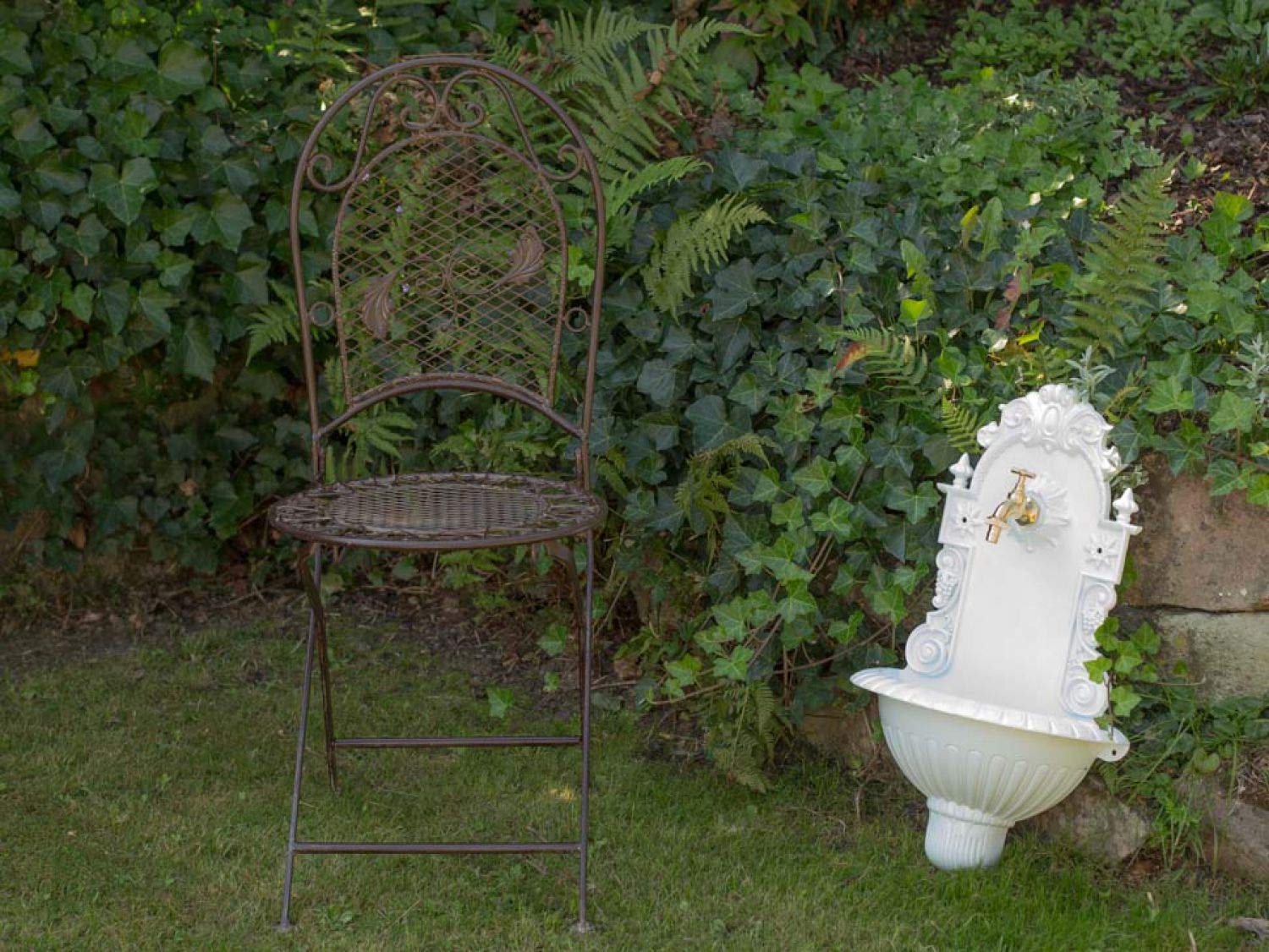 aubaho Waschbecken Wein Wandbrunnen Garten Aluminium Becken Brunnen antik Stil Weiss