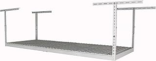SafeRacks – 3x8 Overhead Garage Storage Rack - Height Adjustable Steel Overhead Storage Rack - 500 Pound Weight Capacity (White, 18"-33")
