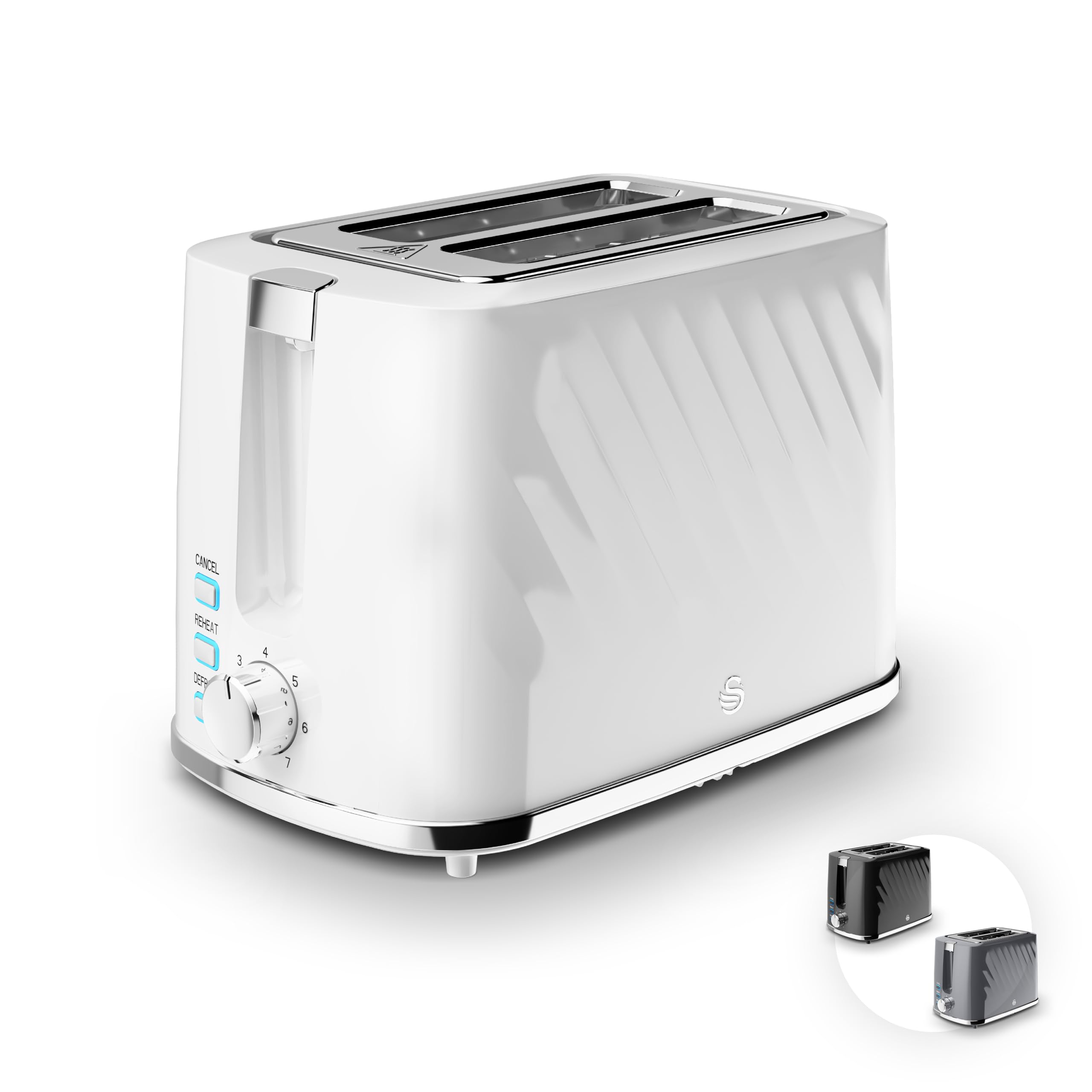 Swan ST14071WHT Windsor 2 Slice Toaster with 7 Browning Levels, Defrost/Reheat/Cancel Functions, Self-Centring Functions and Removable Crumb Tray, 900W, White