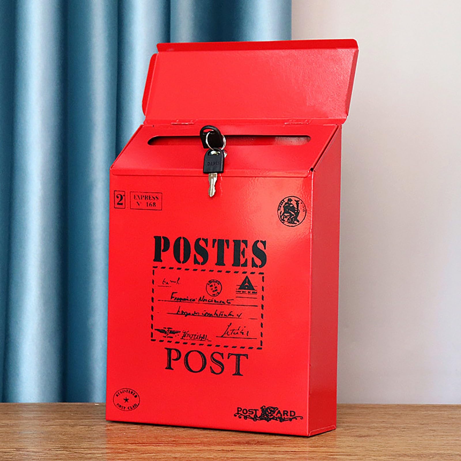 wall mailbox, Mailbox with Key and Lock, Retro Creative Iron Style, Colorful, Can Be Used at Home or Office(Red a)