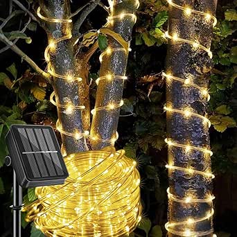 LairtPOW Solar Rope Light Outdoor Waterproof, 39FT 100LEDs Solar Tree Lights with 8 Lighting Modes, IP65 Waterproof Fairy Rope Lights for Palm Tree Garden Patio Yard Christmas Decoration (Warm White)