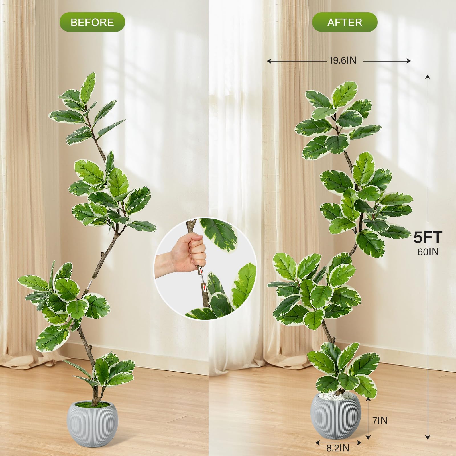 Künstlicher Gummibaum Ficus Lyrata, Große Kunstpflanze Mit Übertopf Und Steinen,Pflegeleicht Und Realistisch, Deko Wohnzimmer Deko Kunstpflanzen,Groß Als Bodengewächs Perfekte Wohnung Und Büro,150 cm