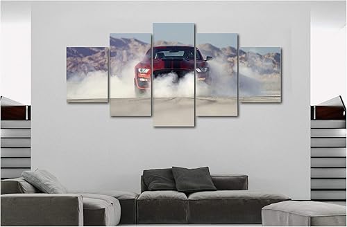 5 pósteres de lienzo de lujo de autos deportivos, supercoches, exóticos, lujosos, modernos, decoración de pared (5 piezas medianas, Ford Mustang