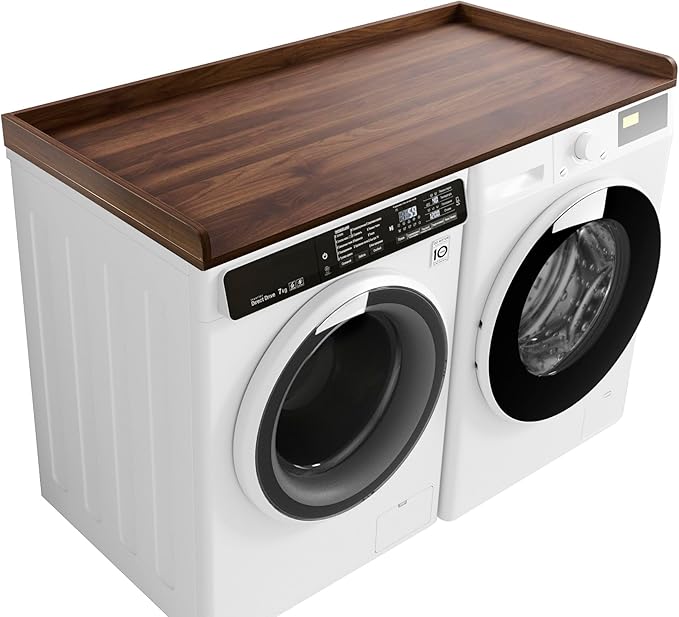Kaboon Washer Dryer Countertop, Melamine Countertop with Edge Rails - 27.5" Depth x 54" Width Laundry Room Organization, Dark Walnut