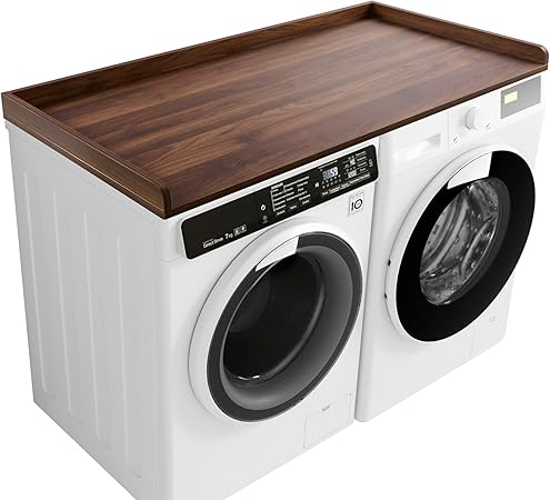 Kaboon Washer Dryer Countertop, Melamine Countertop with Edge Rails - 27.5" Depth x 54" Width Laundry Room Organization, Dark Walnut