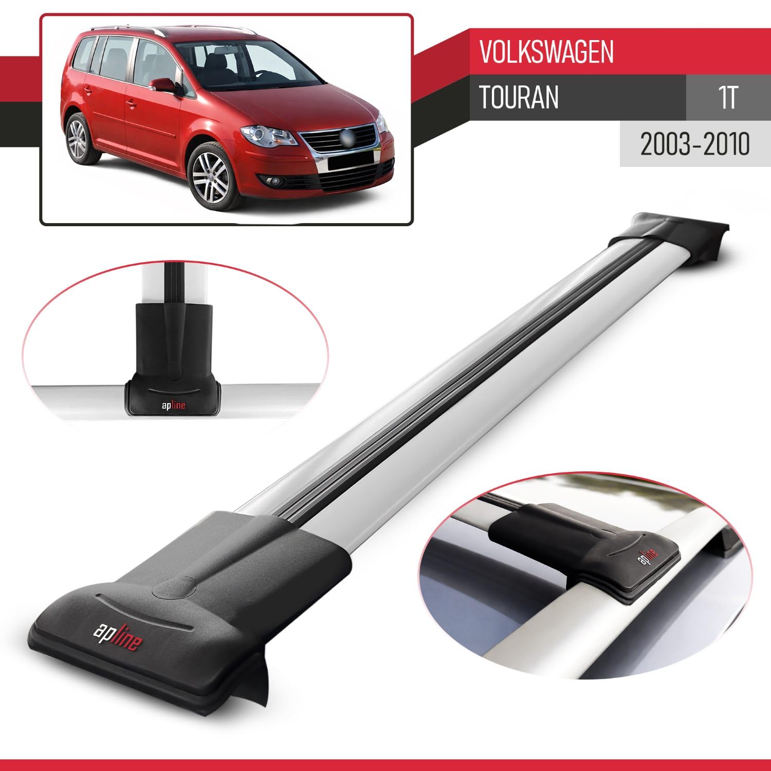 Compatible con Volkswagen Touran (1T) Pre-Facelift 2003-2010 Modelo Fly Barra de Techo Auto Portaequipajes Barras Transversales Gris Aluminio 2 Barras