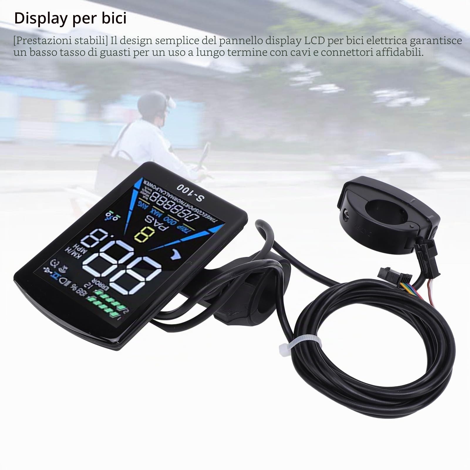 Asixxsix Display LCD per Bici Elettrica, Display Universale Ad Ampia Tensione 24V 36V 48V 60V 72V, Impermeabile con Schermo Verticale Colorato Prestazioni Stabili per Bici Elettriche