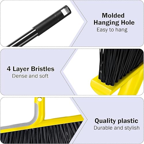 Miniatura 10 de Roshtia Juego de 8 escobas resistentes de 58 pulgadas para interiores y exteriores, escobas rígidas comerciales con mango largo en ángulo de garaje