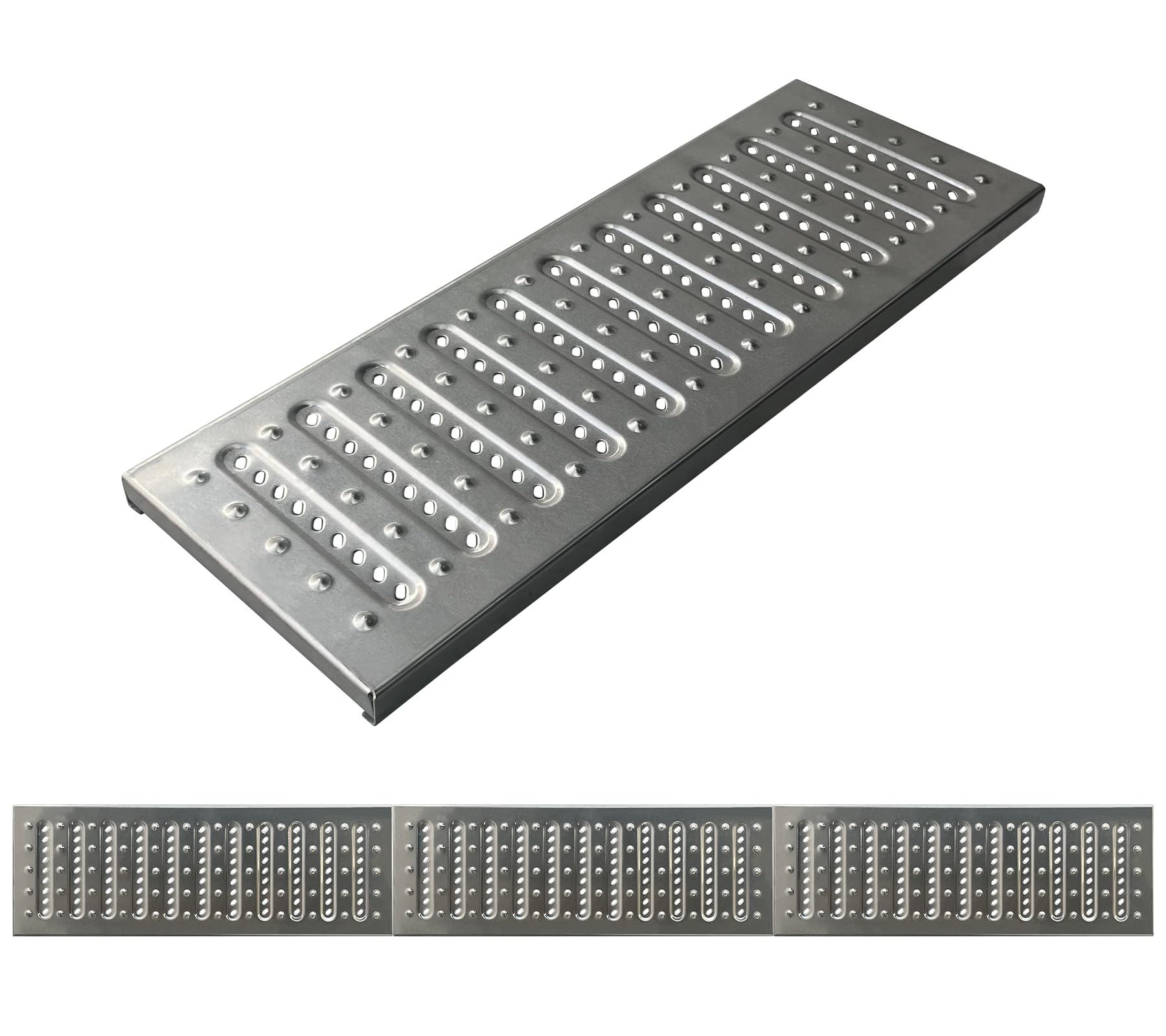Natotela 304 Stainless Steel Channel Drain Grate 22.8x7.9x1 inch,3 Pack Length 68.5in Outside Metal Trench Drain Covers, Outdoor Sewer Drainage Grates for Yard,Sidewalk,Park,Garden,mall,Fence line