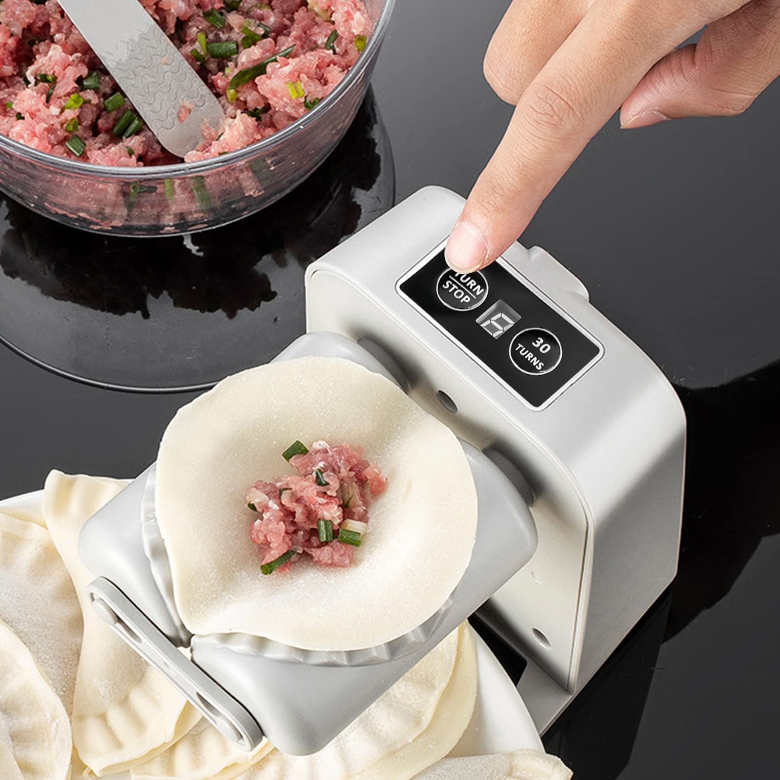 Elektrische Dumpling Maker Ravioli Former Nudelmaschine Automatisch Knödelmacher Teigtaschenformer, Ravioli Maker Ravioli Mold Knödelmaschine Edelstahl Küchenutensil Küchenzubehör (Halb Automatisch