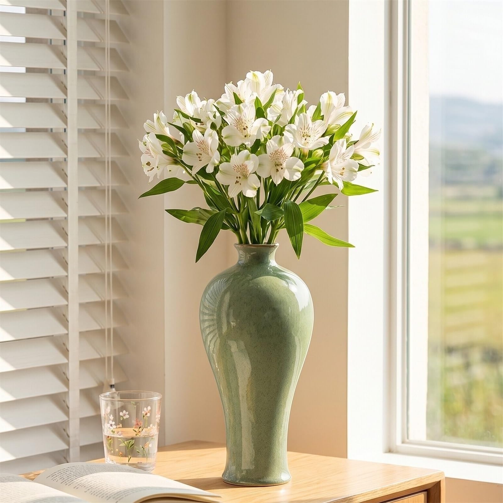 Vase céladon Vert 26cm, glaçure mouchetée, Vases élégants Décoration d'intérieur
