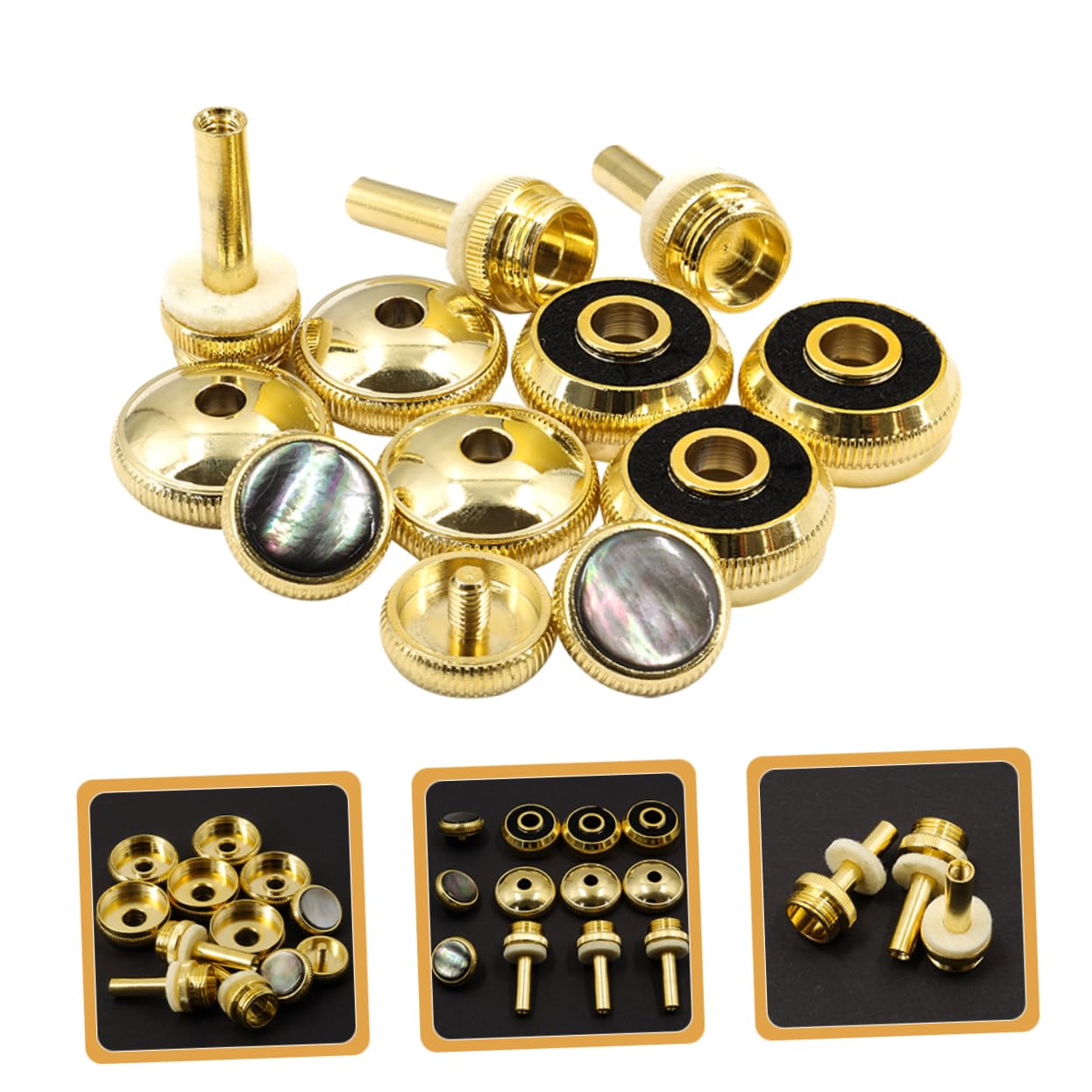 Set de Accesorios para Trompeta Dorados de Metal Diseño Compacto y Fácil de Almacenar para Músicos, Incluye Botones de Presión Resistentes para Reparación