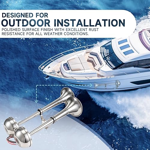 Miniatura 6 de Bocinas de barco de 12 V, cuerno de trompeta de barco marino de acero inoxidable pulido, tono bajo y alto BANHAO con soporte ajustable, bocina de