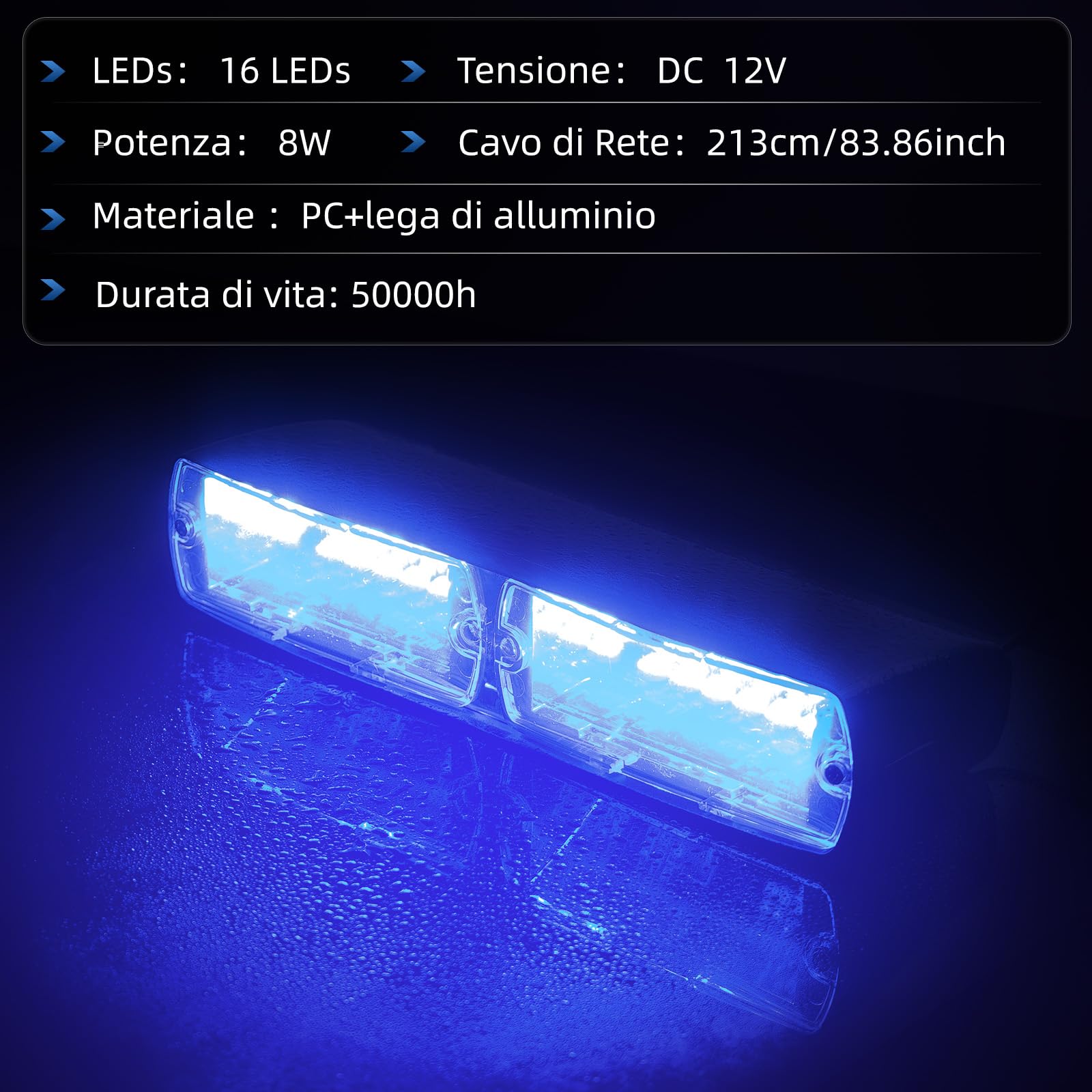 Riloer 16 LED Strobe Light, 12V Lampeggiante Blu Polizia di Emergenza Avvertimento Flash Lampada a Ventosa per Rimorchi per Camion