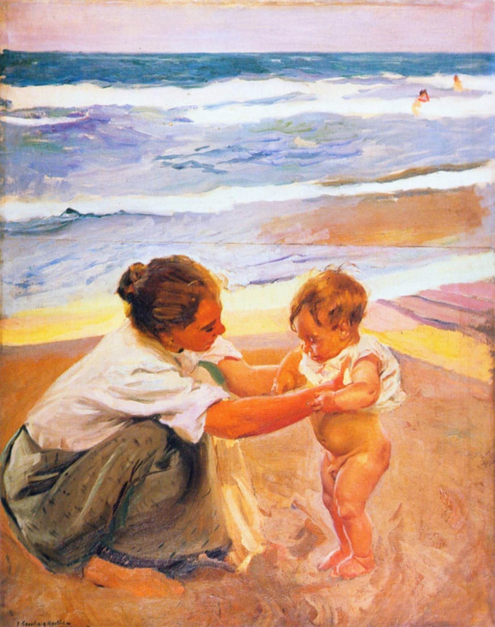 SERENDIPITP Retro Picture Poster Wall Art Pictures Painting Mother and child on the beach by Joaquín Sorolla Wall Art Canvas Print for Wall Decor 60x90cm