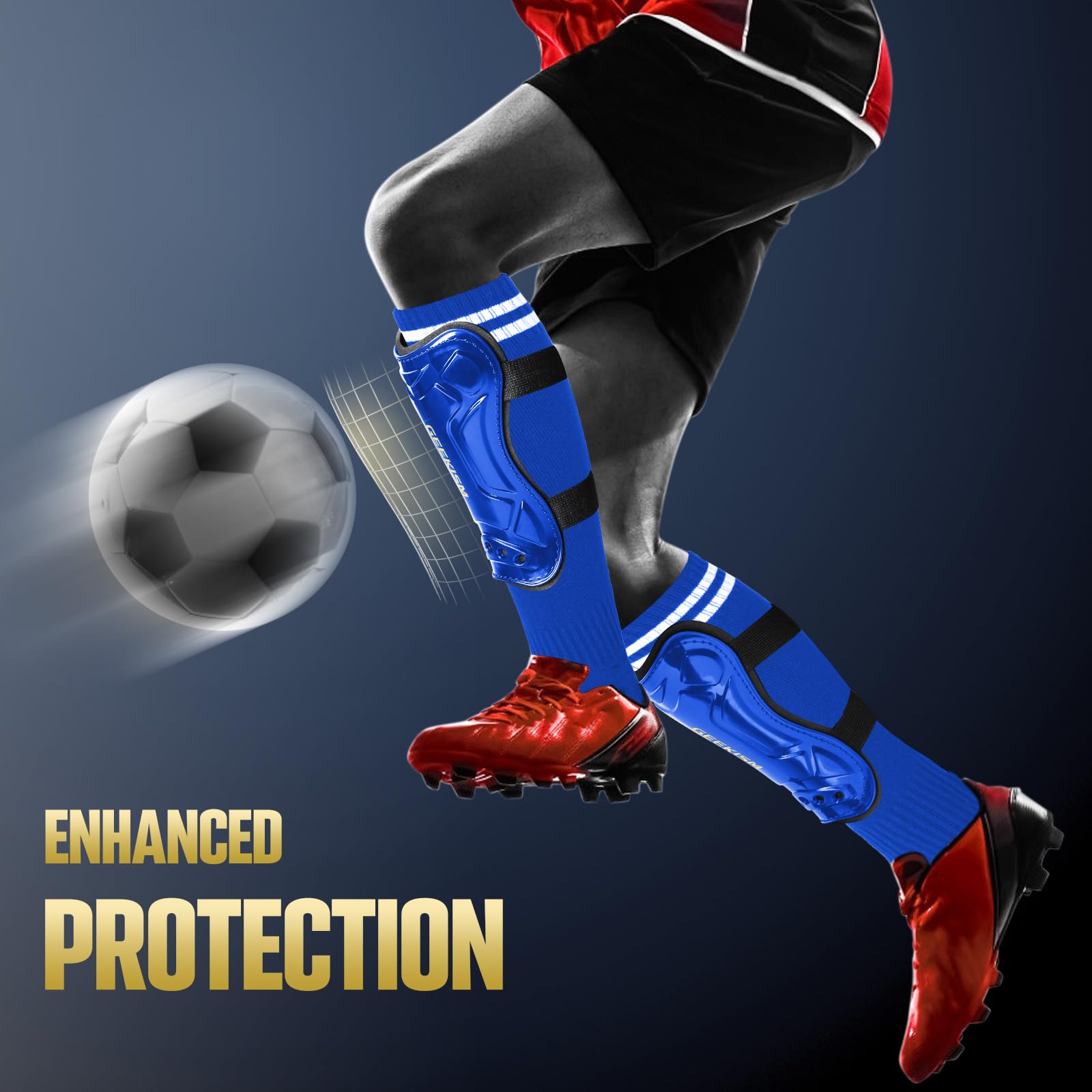 Espinilleras de fútbol para niños y jóvenes, equipo protector de espinilleras y calcetines de fútbol, equipo de fútbol para niños de 3, 5, 4-6, 7-9, 10-12 años (azul, pequeño)