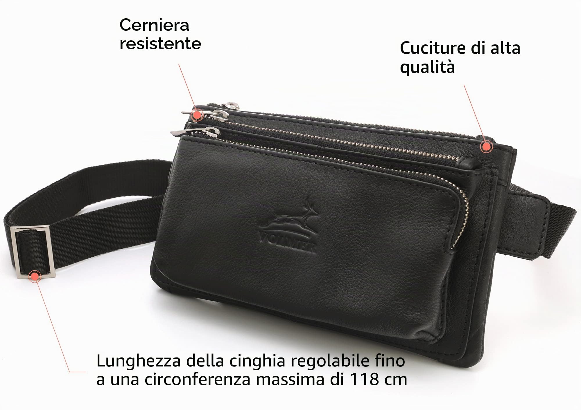 Marsupio per uomo e donna, pelle, nero, tracolla regolabile, marsupio casual per sport all'aria aperta, viaggi, trekking, ciclismo