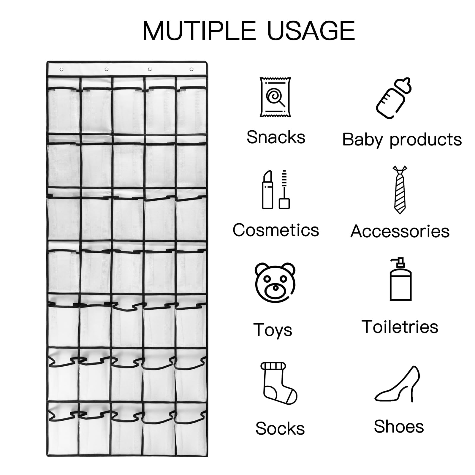 Paquete de 2 35 bolsillos de malla transpirable, organizador de zapatos grande para colgar sobre la puerta, zapatero para almacenamiento de puerta de armario, 8 + 8 ganchos, blanco (67.7 x