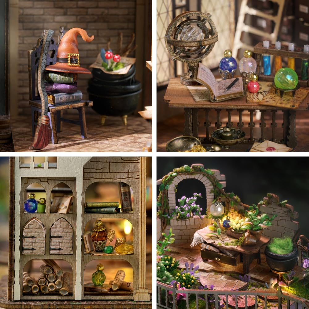 DIY miniatuur poppenhuisset, miniatuurhuisset, 3D houten poppenhuisset, magisch huis met stofdichte hoes en led (Magic Garden